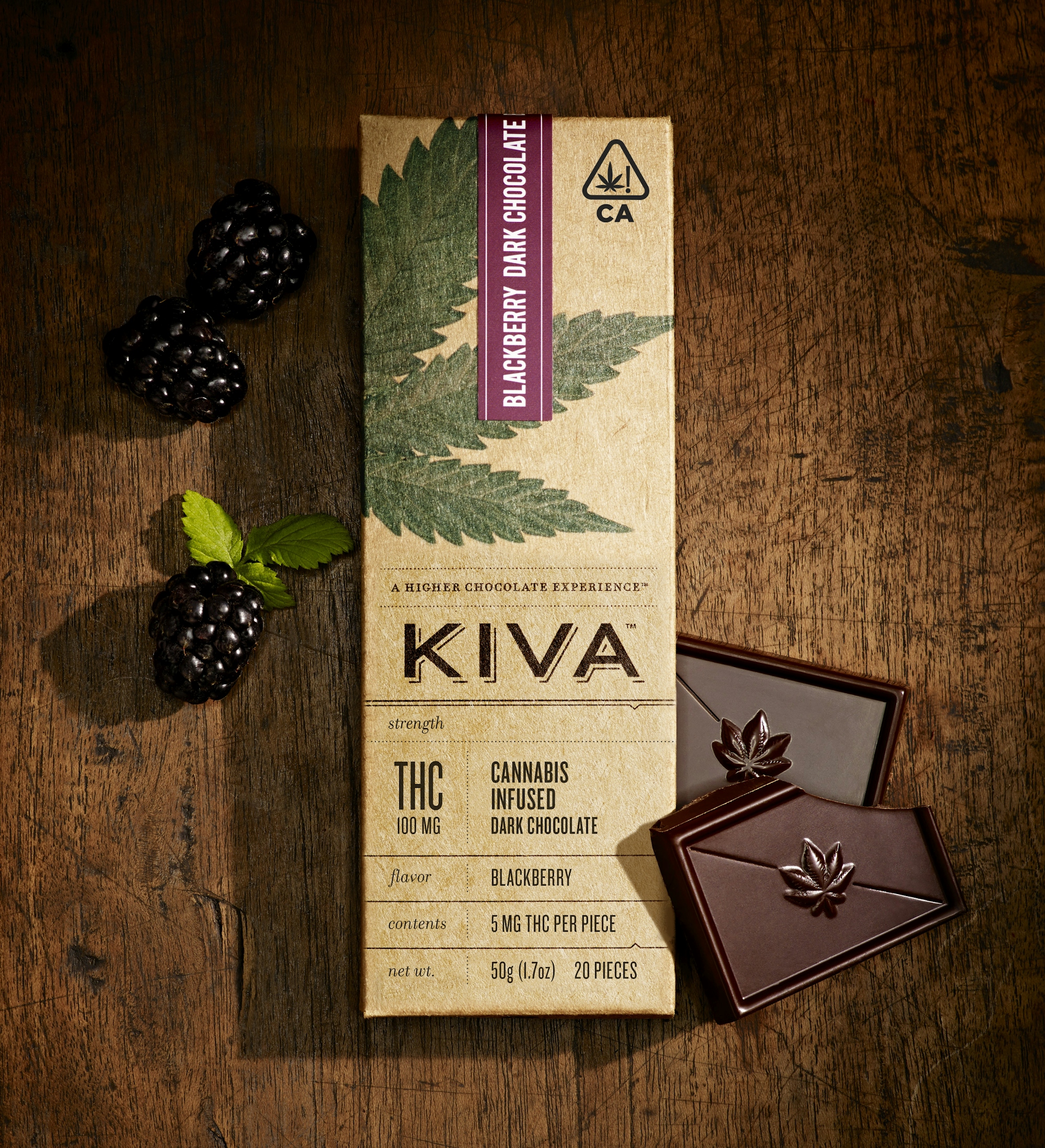 KIVA Confections Blackberry Dark Chocolate Bar | Herb