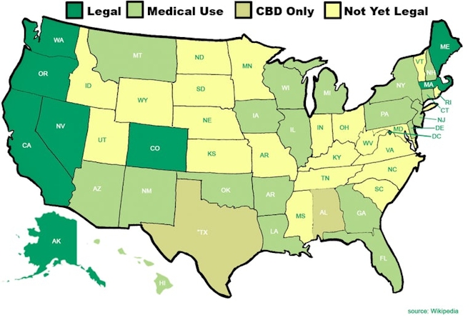 Map USA where is marijuana legal