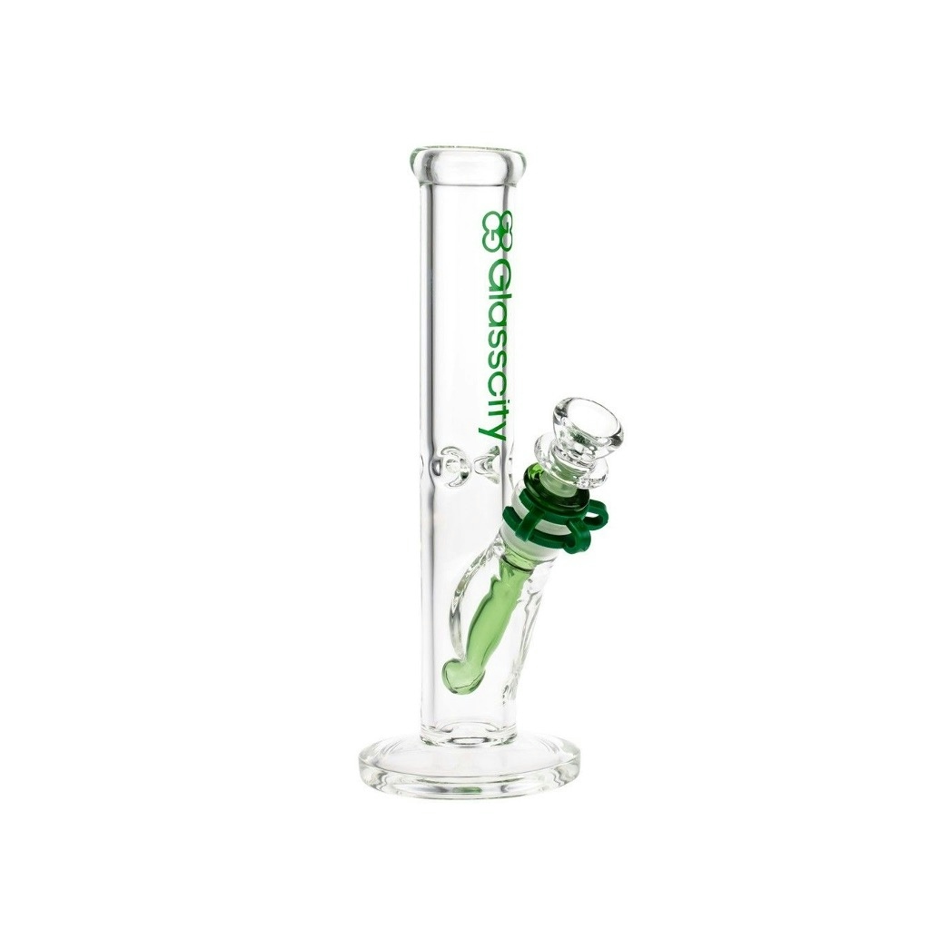 10" Straight Ice Bong with Green Diffuser