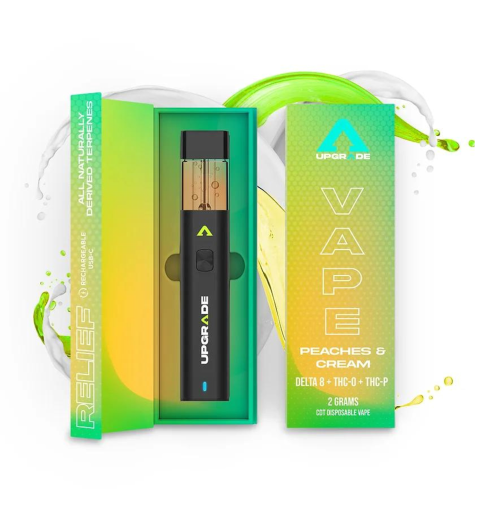UPGRADE UPGRADE RELIEF – 2G Delta 8 + THC-O + THC-P Peaches & Cream CDT Vape 