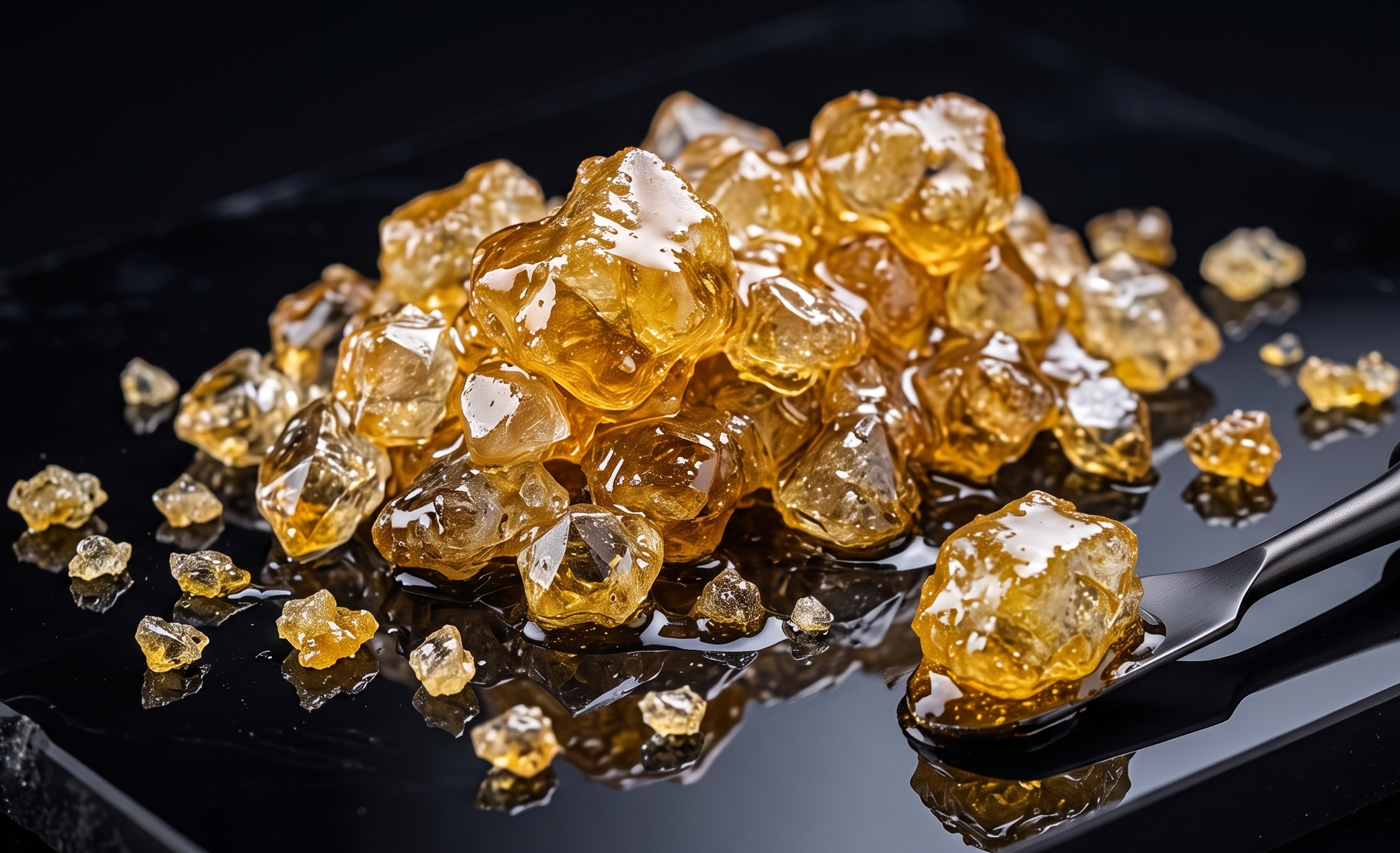 The best THCA diamonds sitting on a black scale.