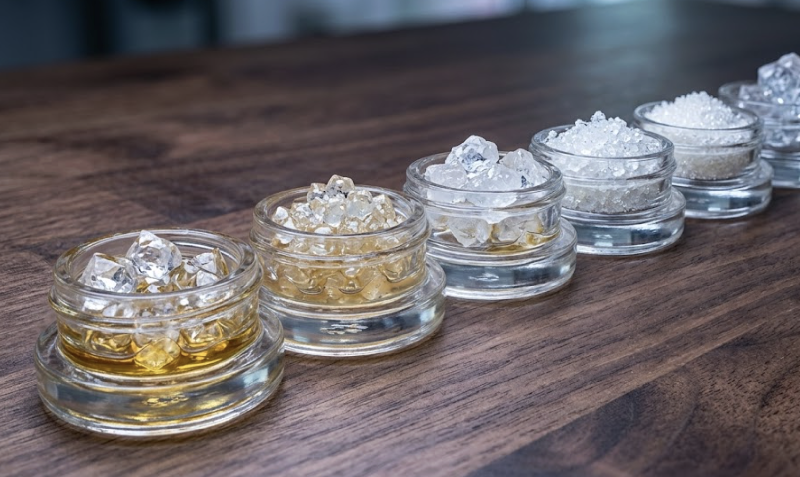 The best THCA diamonds sitting in jars in a neat row.