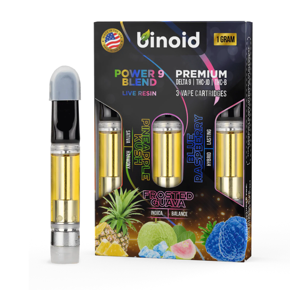 Binoid CBD Power 9 Blend Live Resin Vape Cartridges 3 Pack Combo