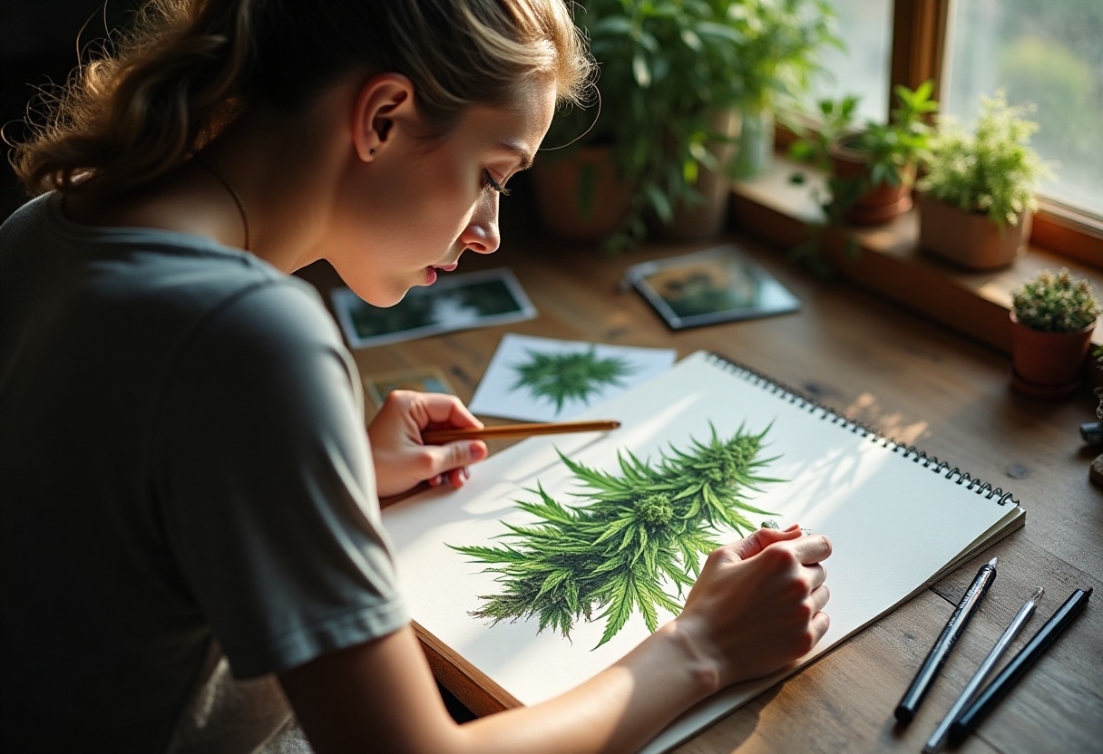 how to draw a weed plant