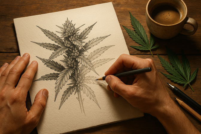 how to draw a weed plant