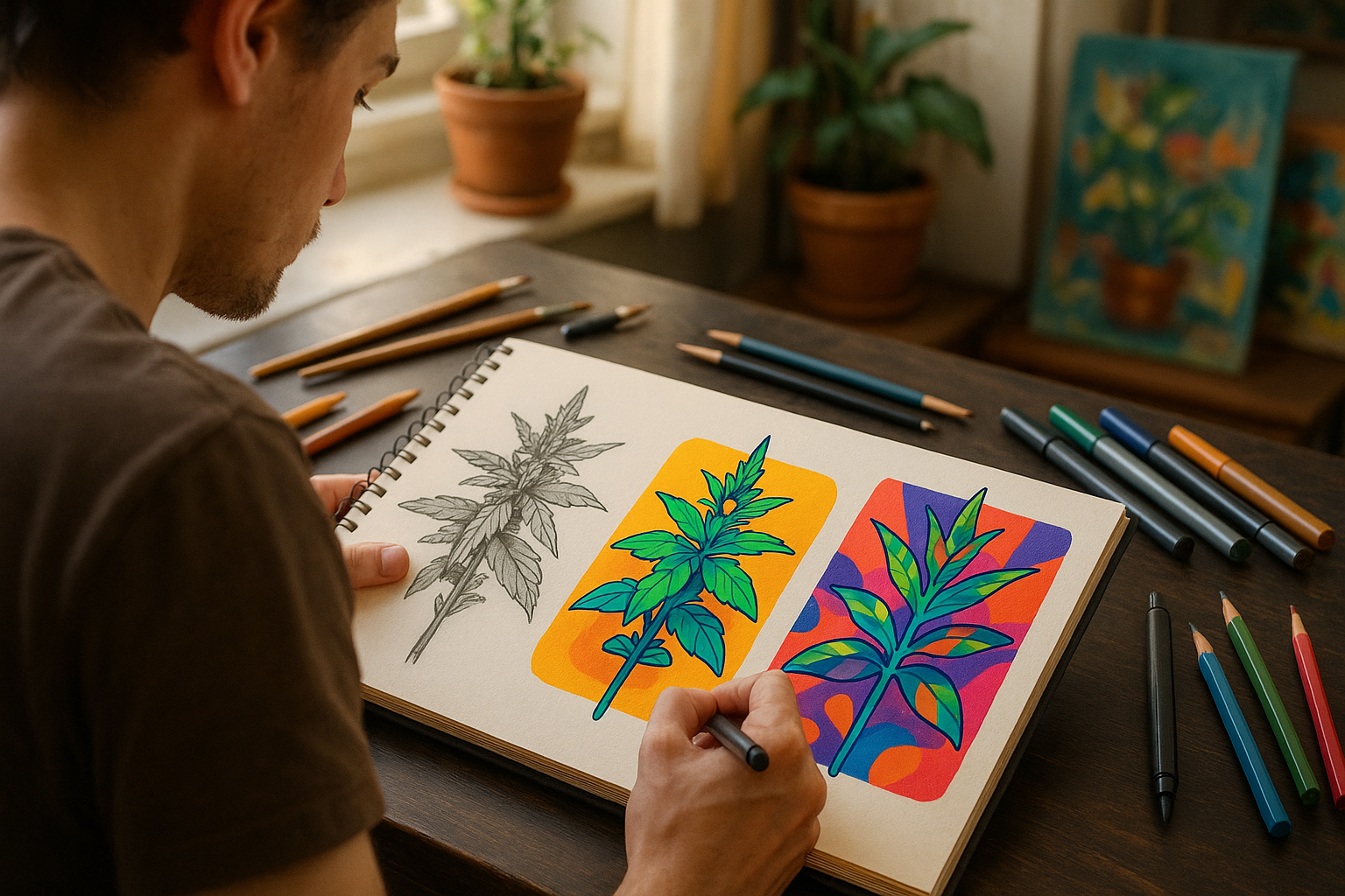 how to draw a weed plant