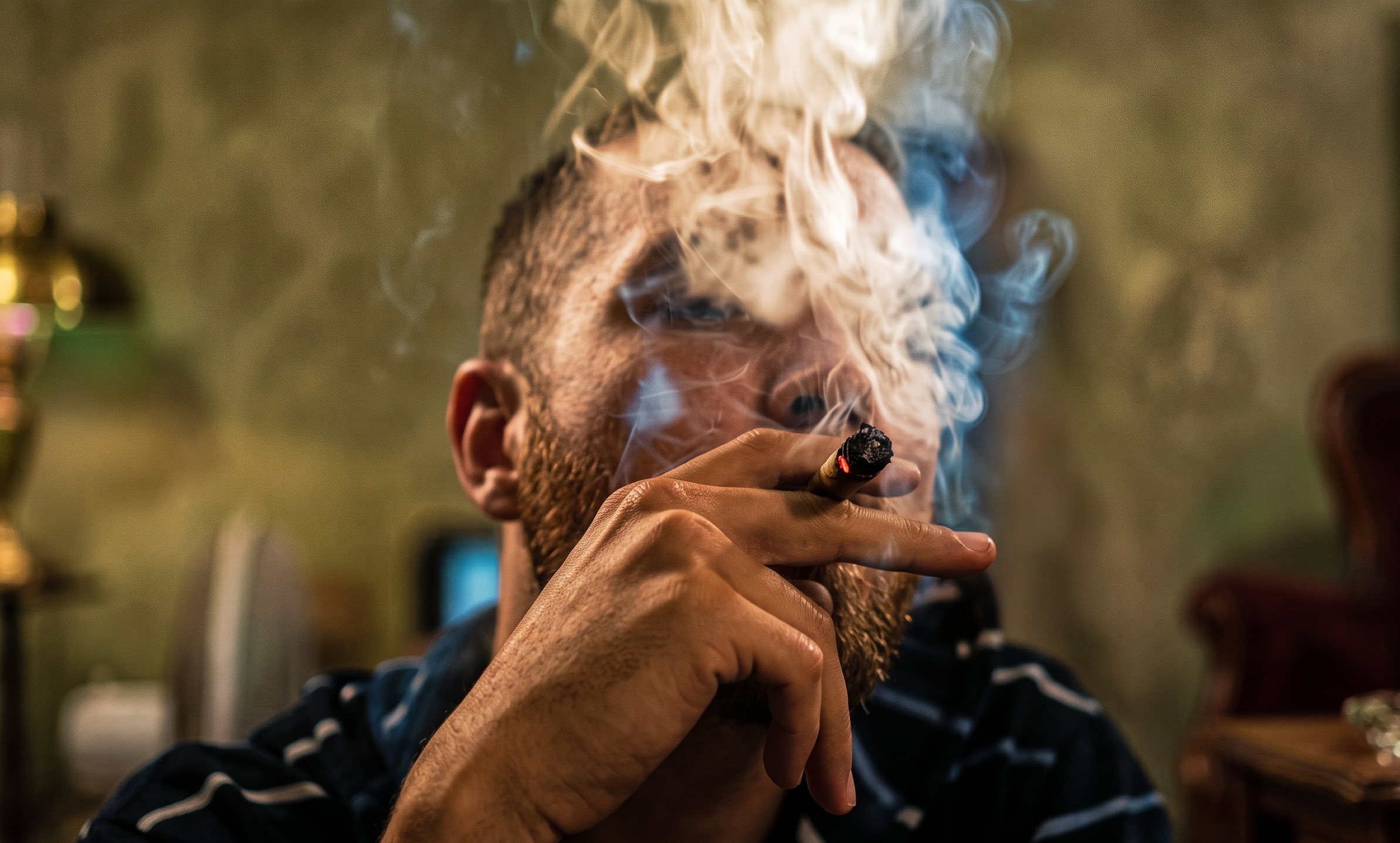 Man smoking a joint outdoors