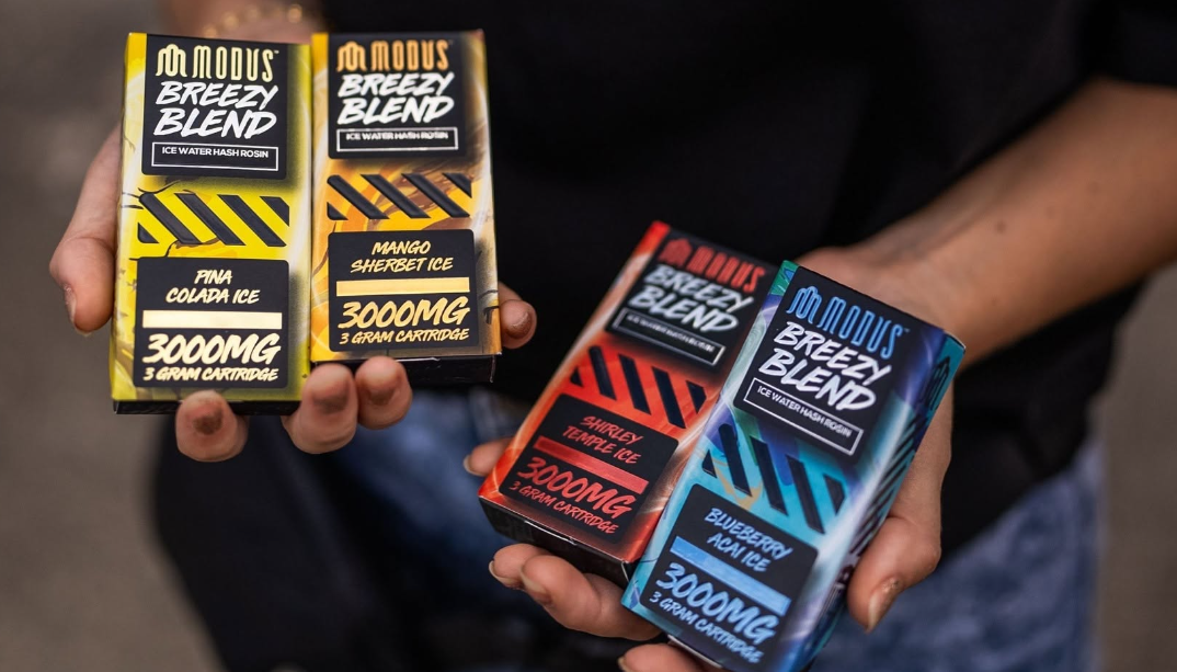 Close-up of Modus Breezy Blend packaging in a hand