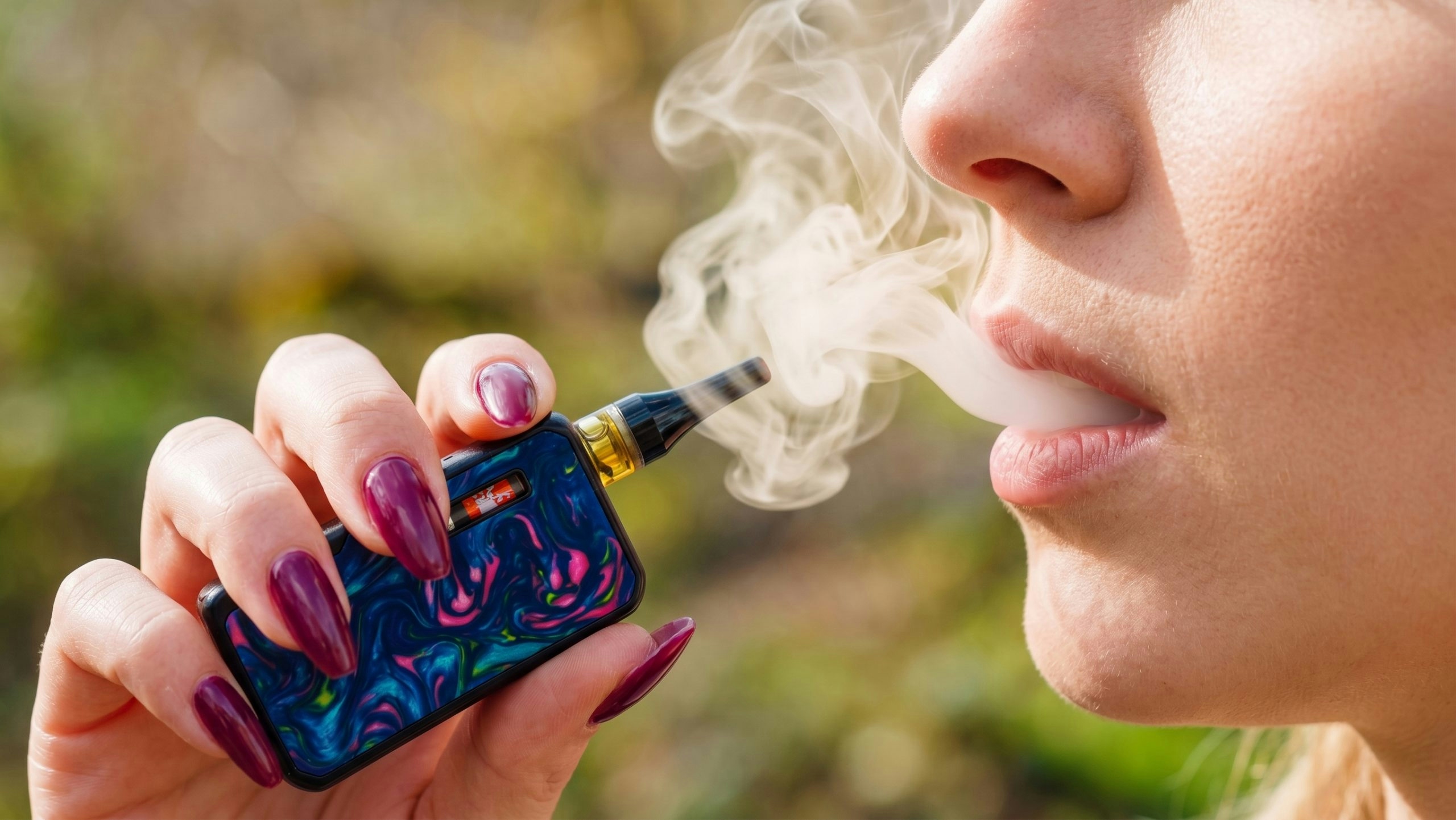 woman vaping with smoke coming out of her mouth