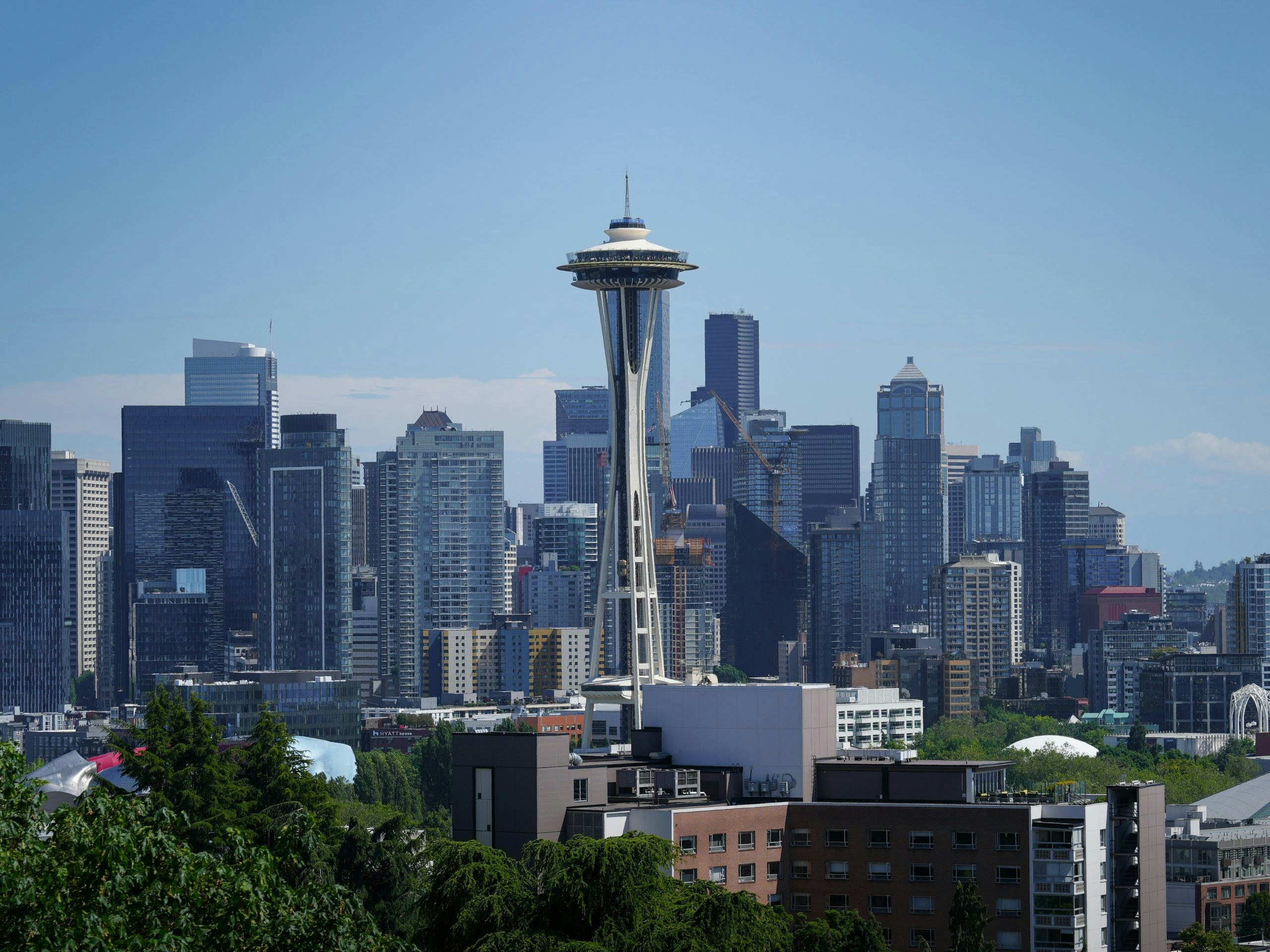 View of a city with a tall tower