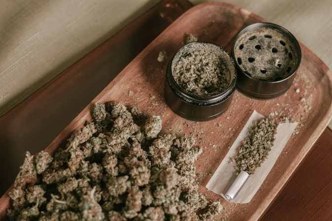 black and white round container on brown wooden table