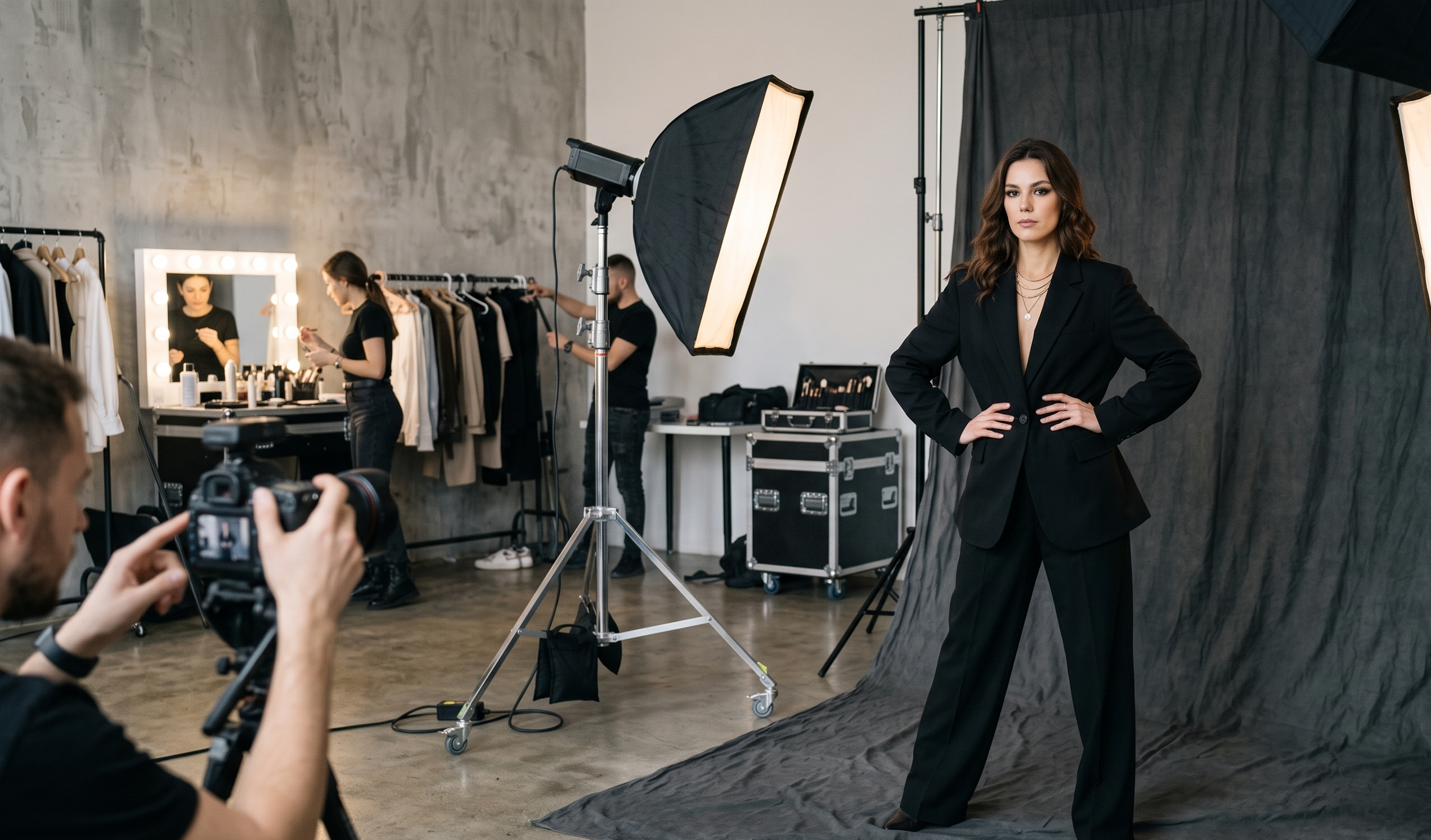 Elegant female model smoking a joint while preparing for a lifestyle photo shoot