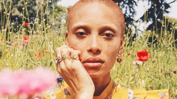 Adwoa Aboah posing for the camera in a contemporary fashion editorial