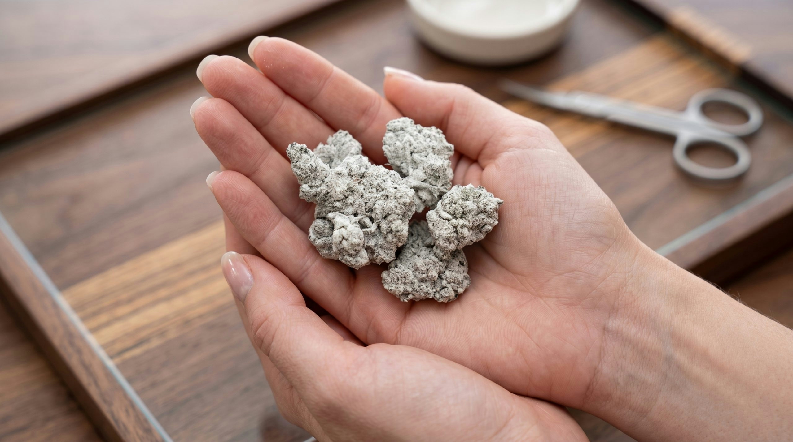 woman's hand holding a couple of snowballs