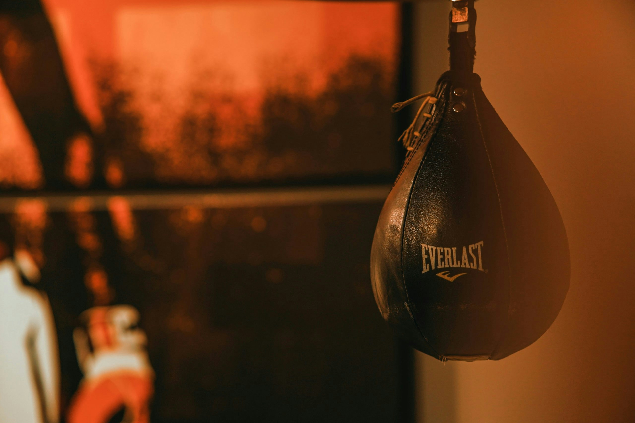 Speed bag hanging in a professional boxing gym