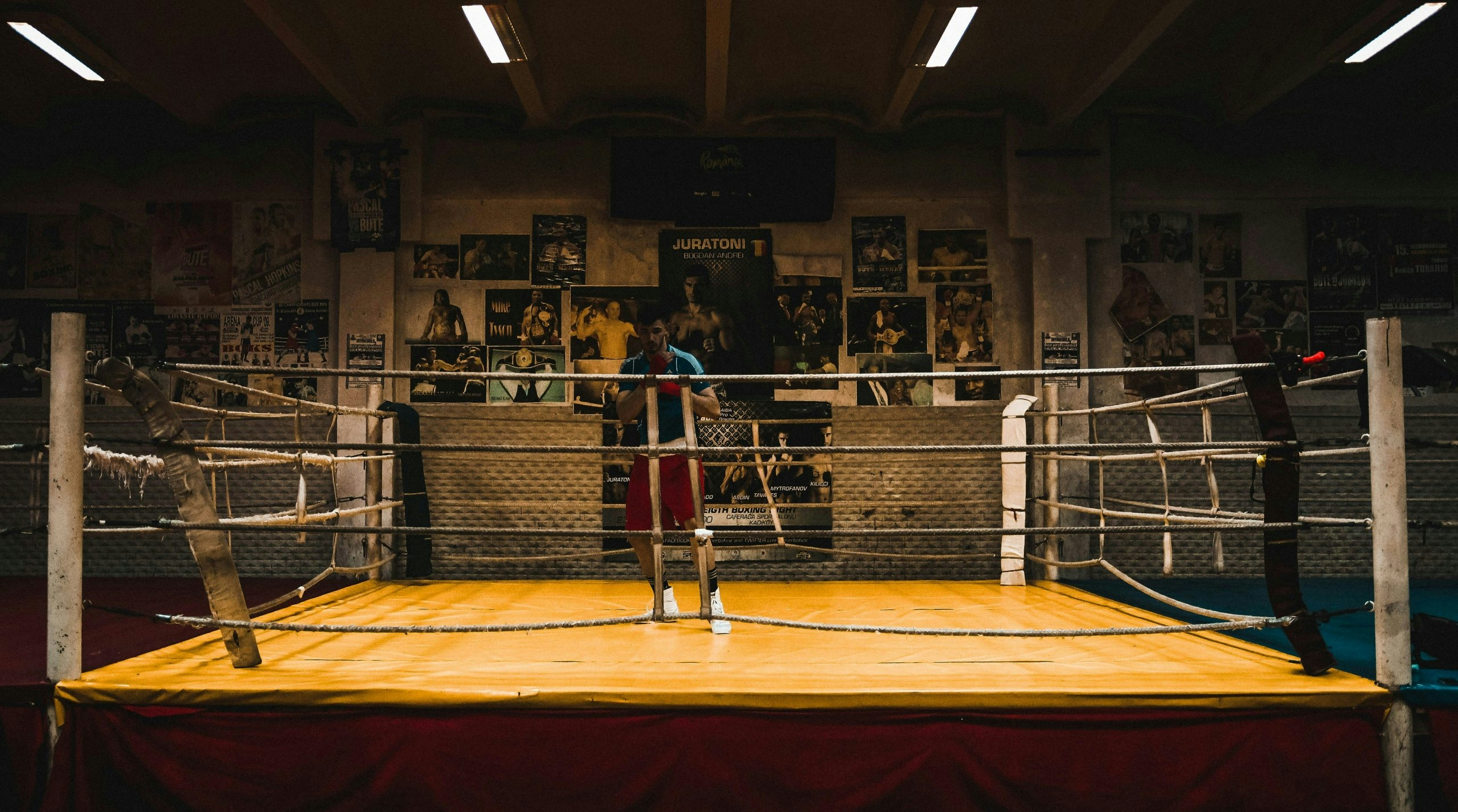 Empty boxing ring prepared for a boxing event.