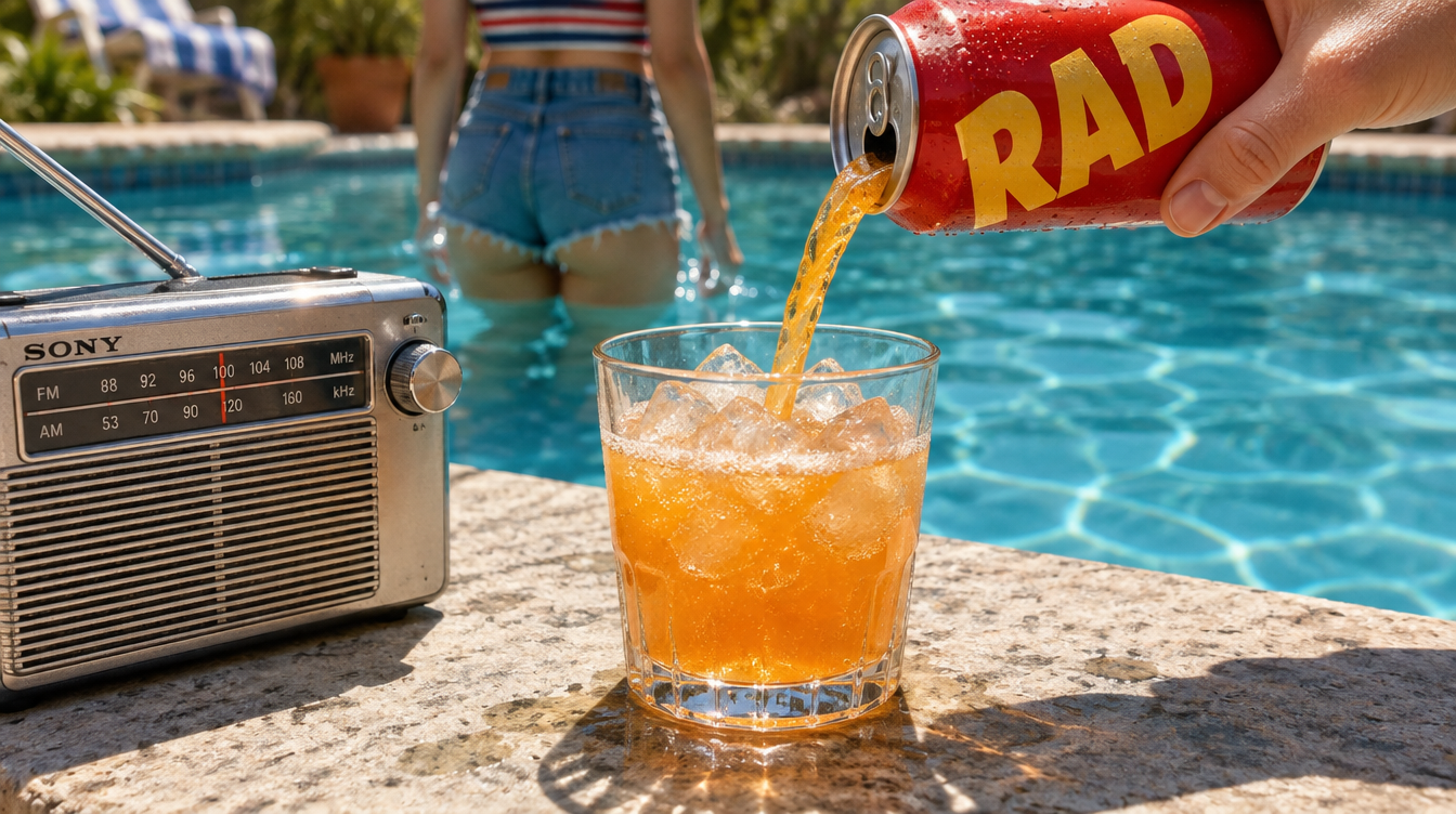 orange beverage being poured by the pool
