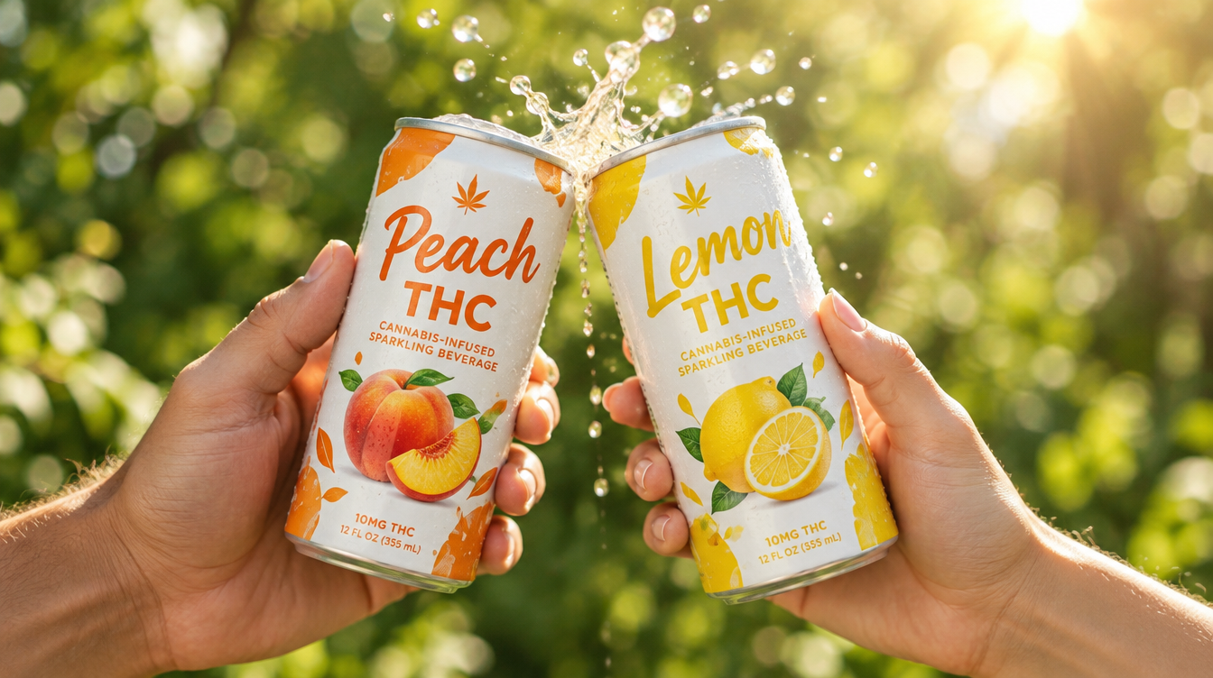 two hands holding up cans in a toast