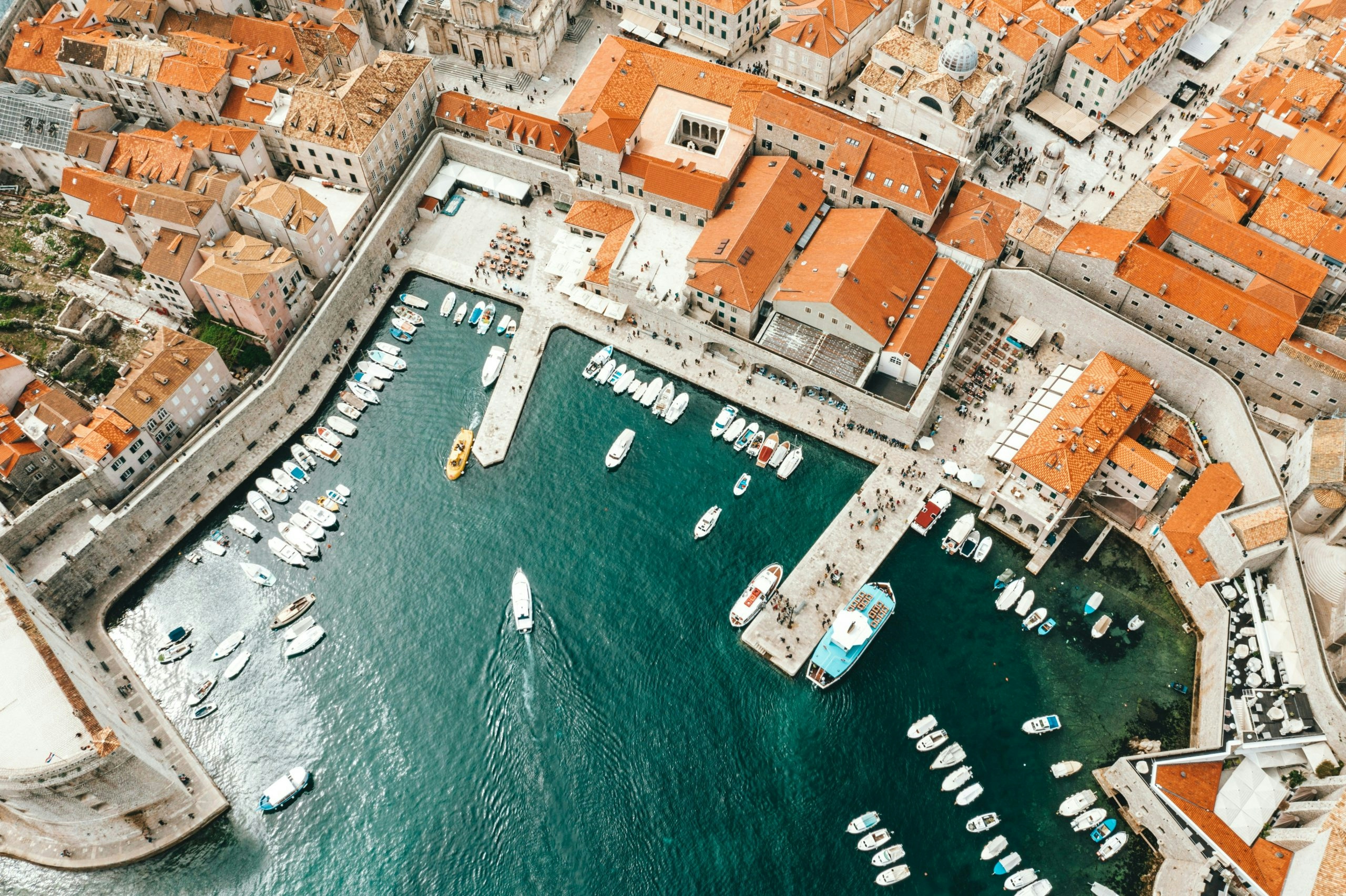 Drone view of Croatia’s picturesque coastline and Adriatic Sea