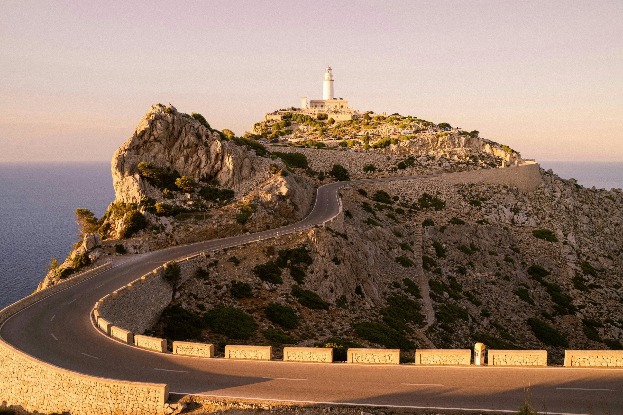 Winding coastal road in Mallorca overlooking the Mediterranean Sea