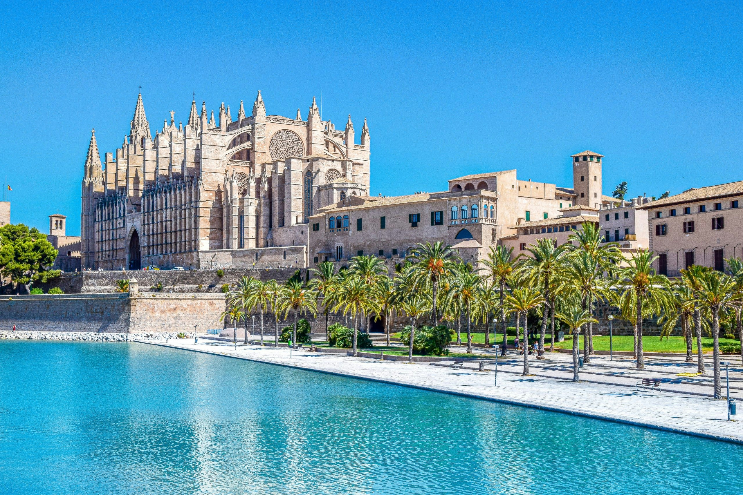 Beachfront homes and hotels along the coast of Mallorca