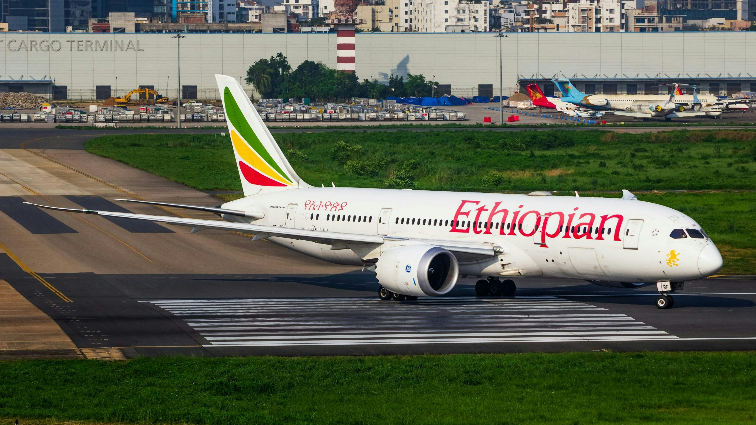 Airplane preparing to land in Addis Ababa, Ethiopia