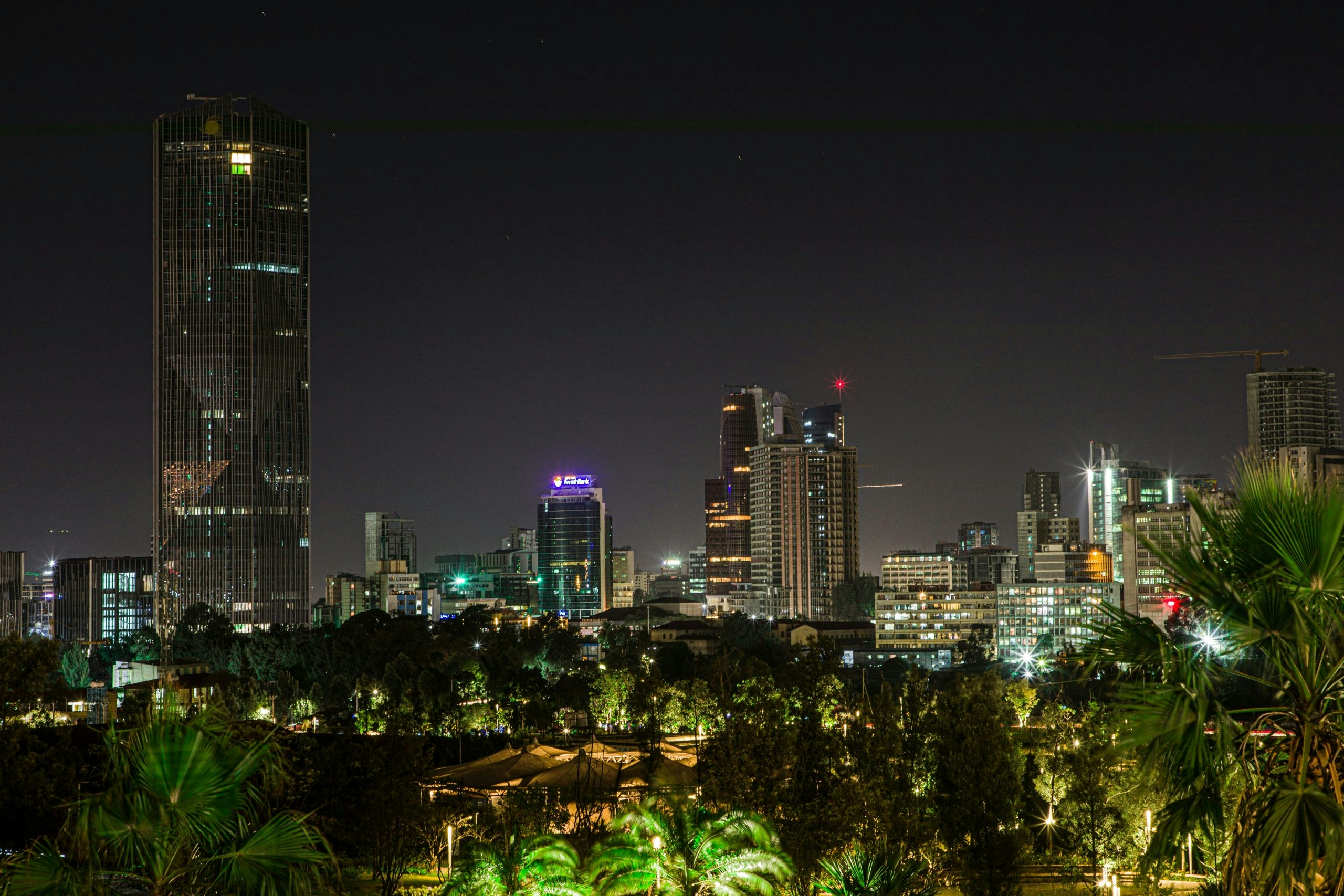 Downtown Addis Ababa featuring modern buildings and busy streets