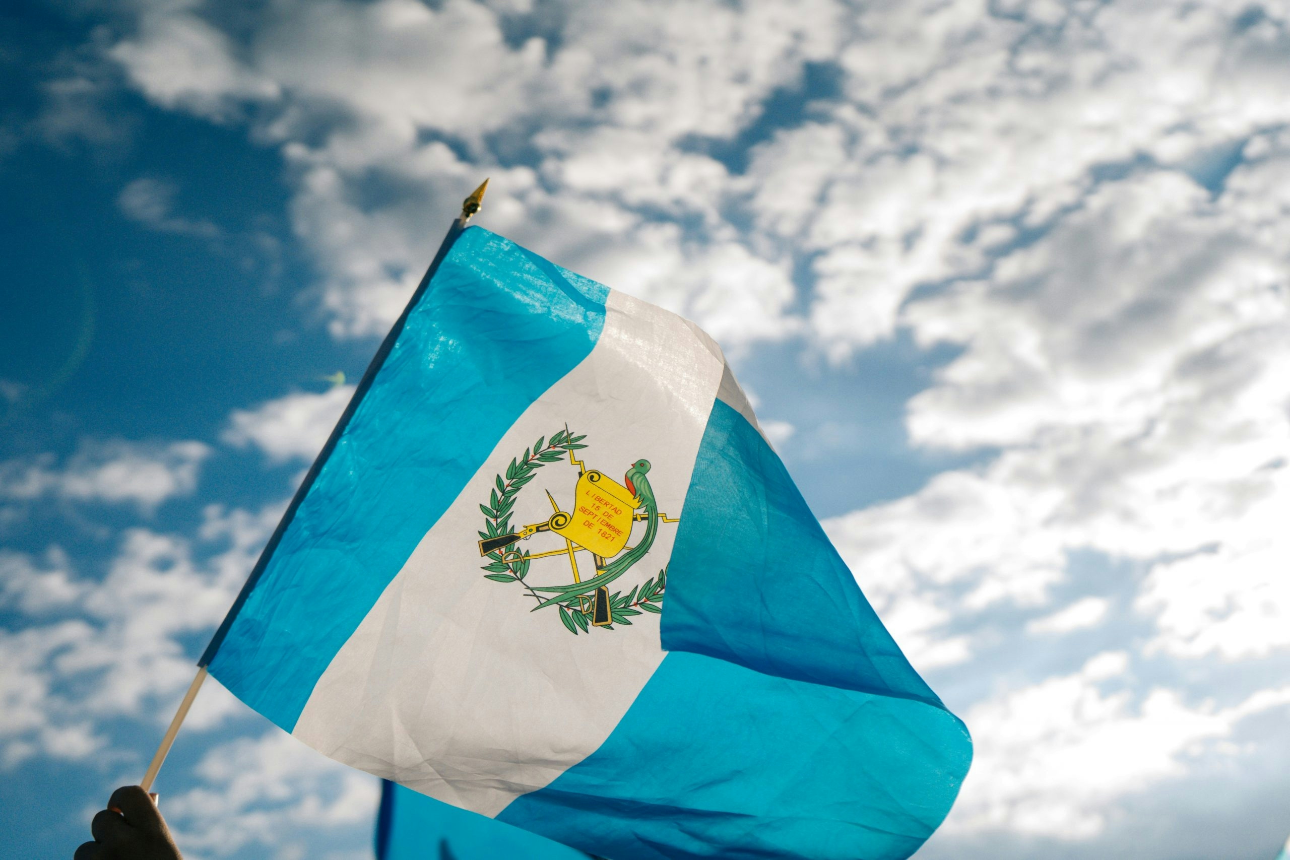 National flag of Guatemala displayed in a public square