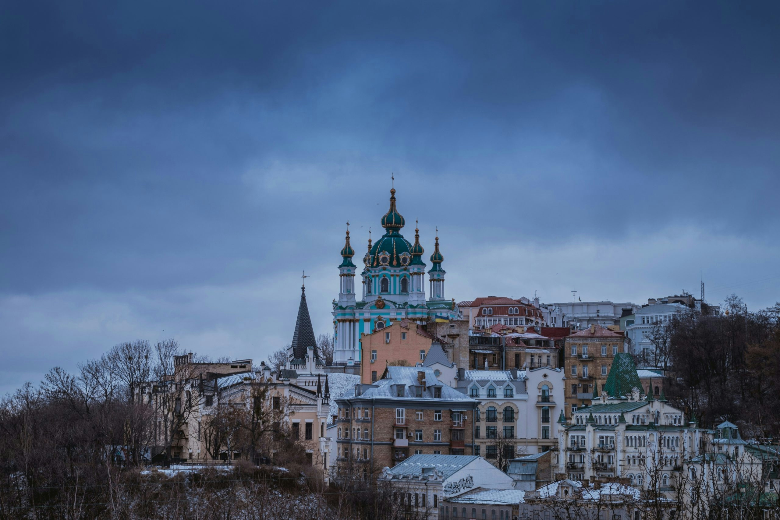 Historic hilltop castle overlooking the Ukrainian countryside