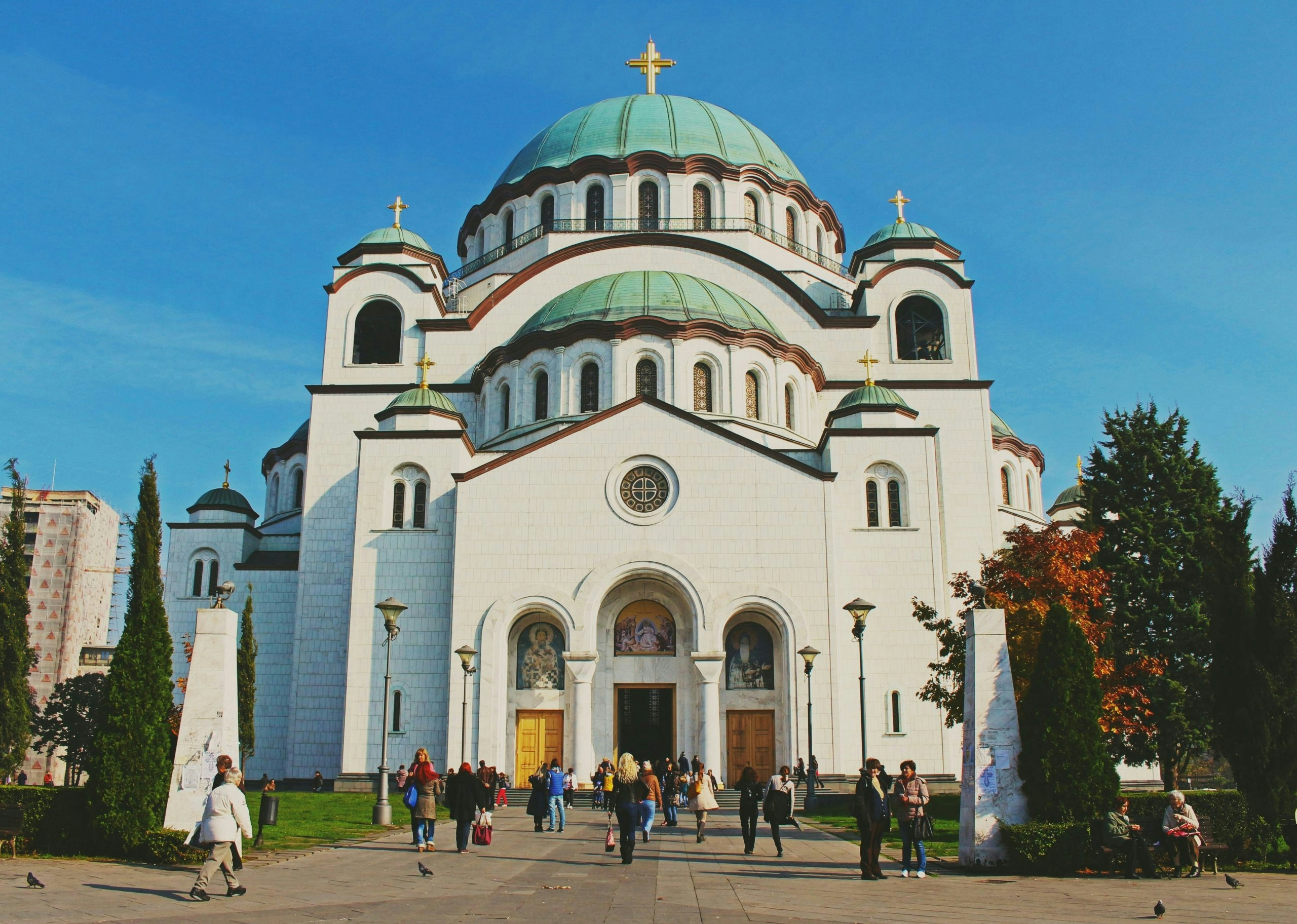 Historic Serbian monument surrounded by city architecture