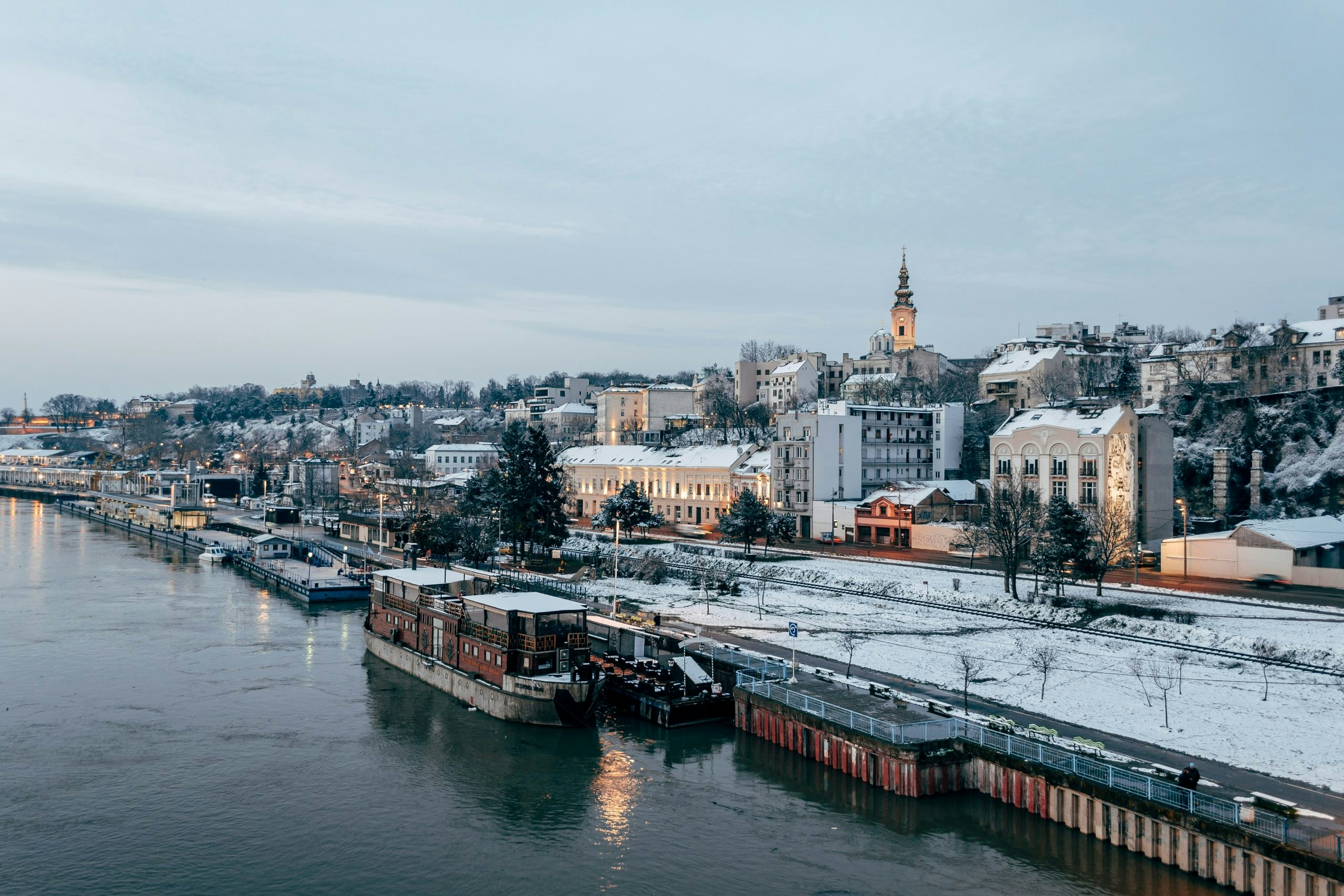 Belgrade skyline along the Sava River