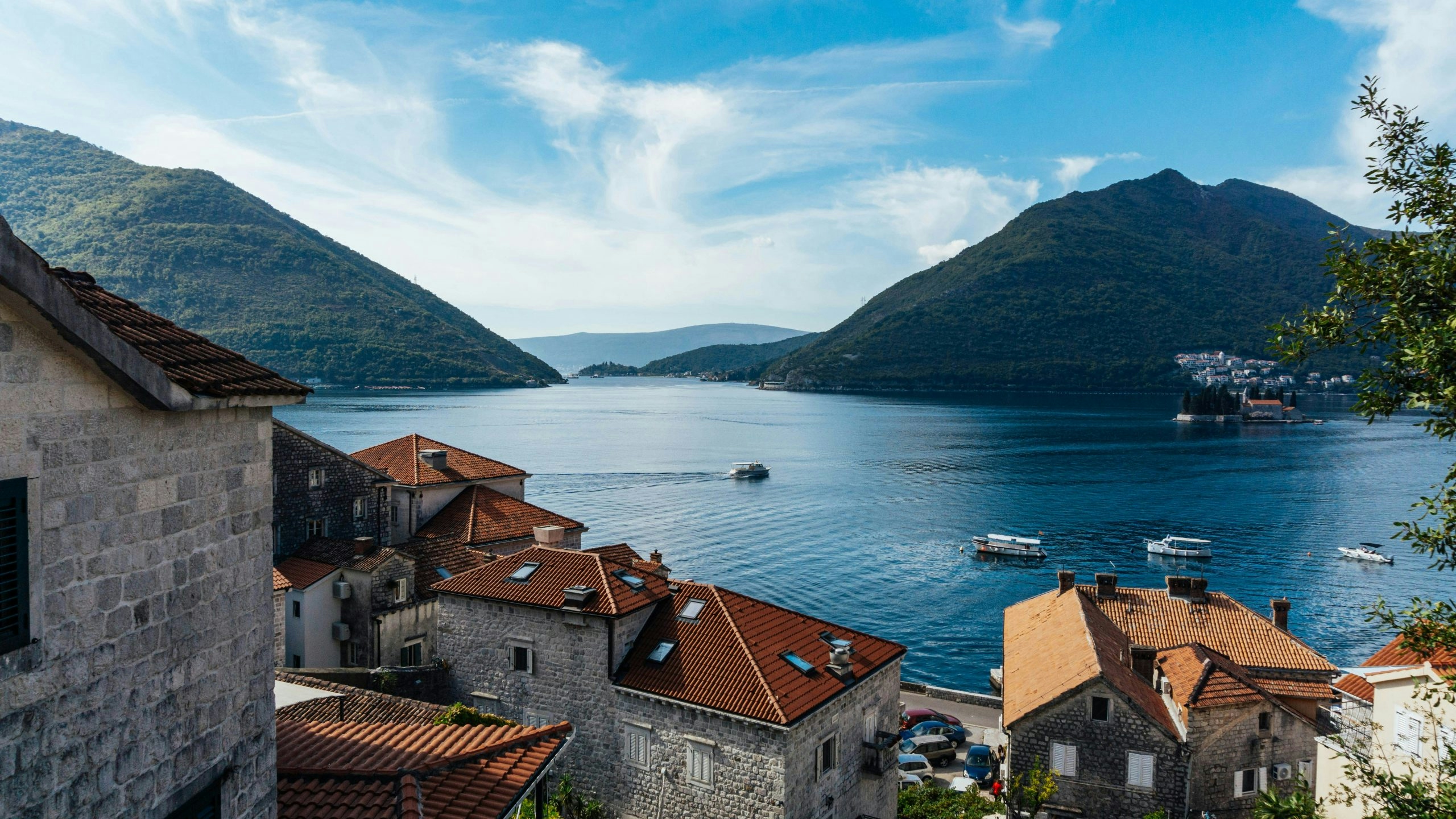 Panoramic view of Montenegro's mountainous coastline along the Adriatic Sea
