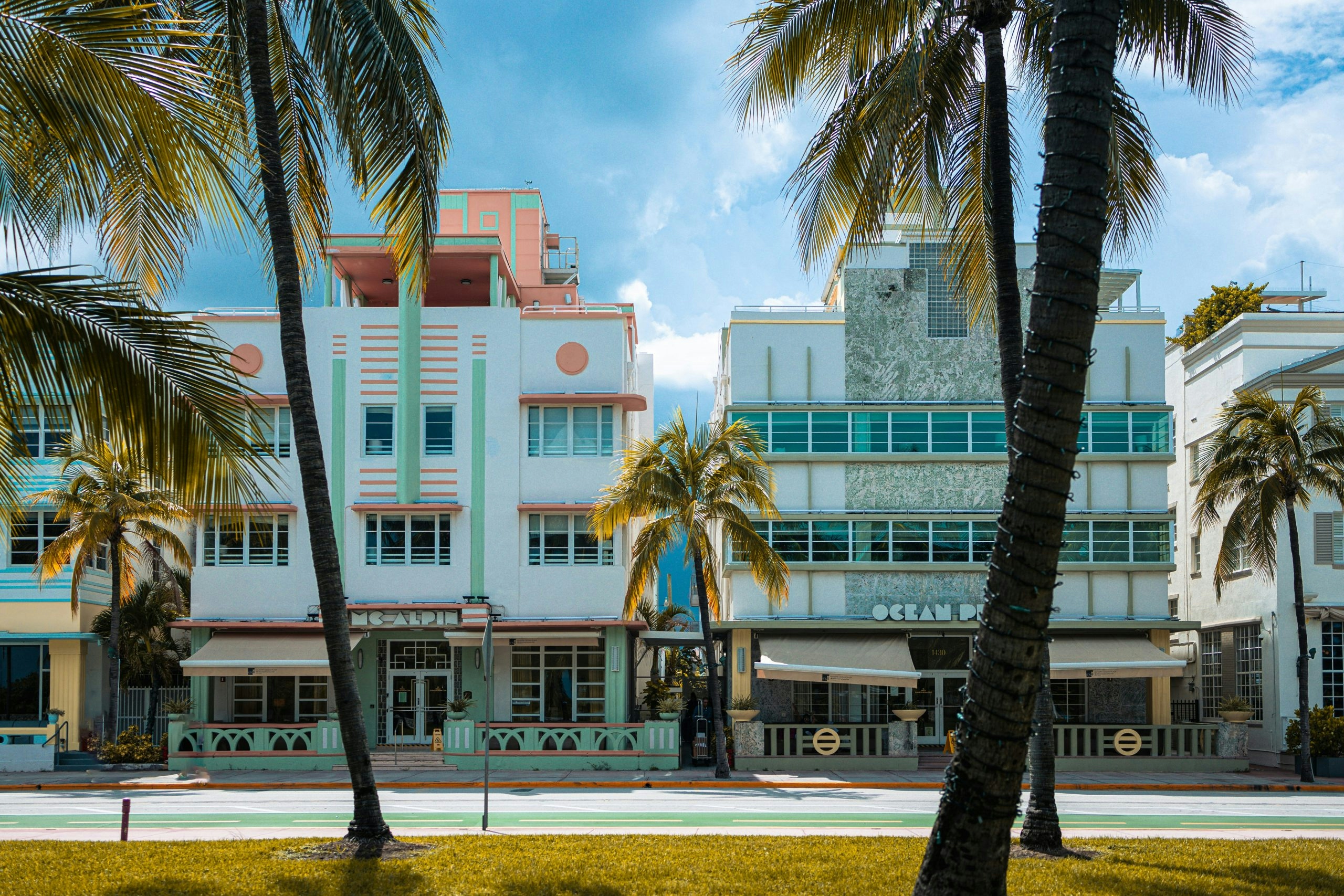 Palm trees and white sand at South Beach in Miami, Florida
