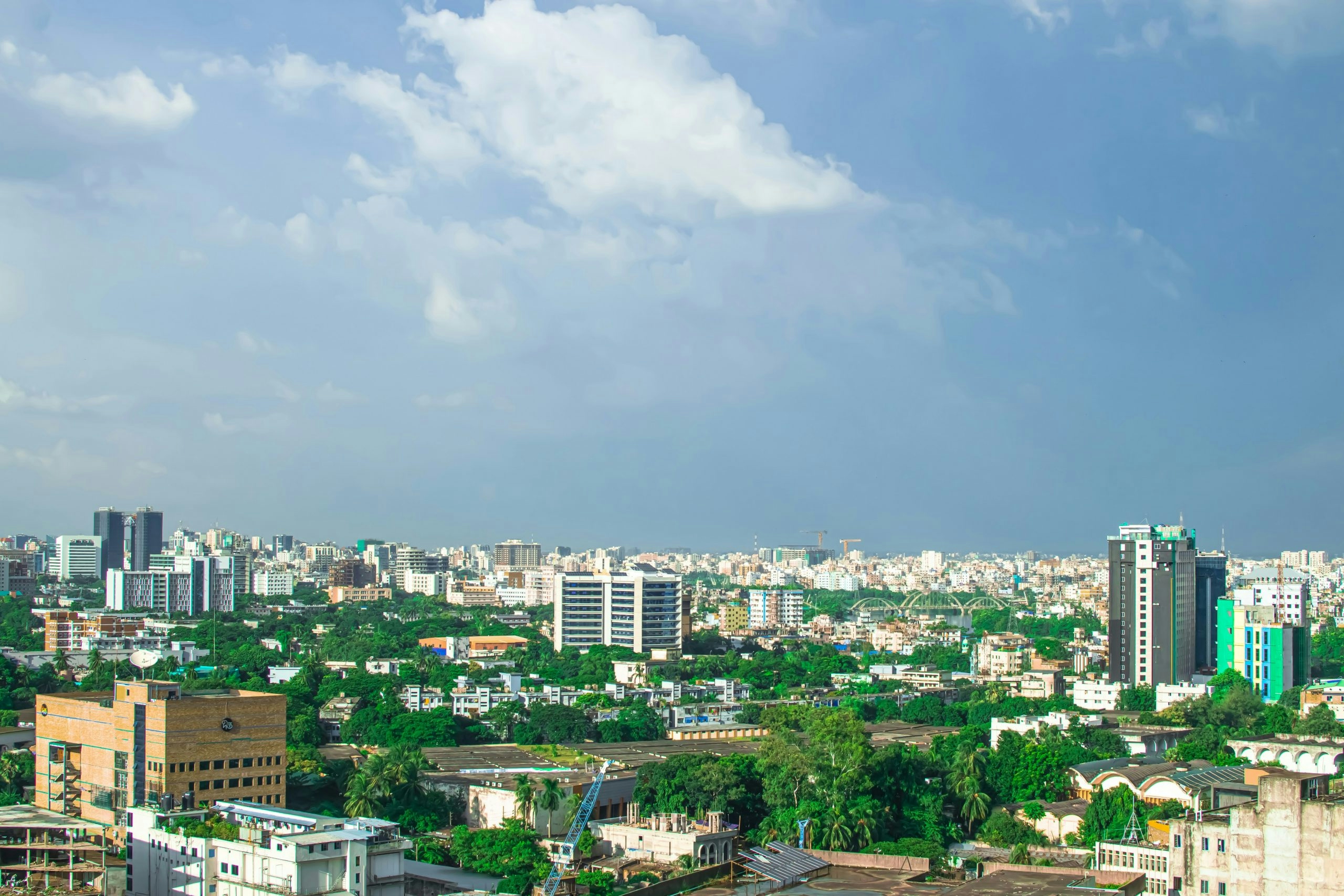 Aerial view of Dhaka, Bangladesh, showcasing the city's dense skyline