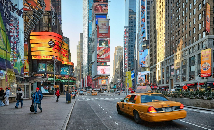 Times Square showcasing New York City's famous lights, billboards, and vibrant atmosphere