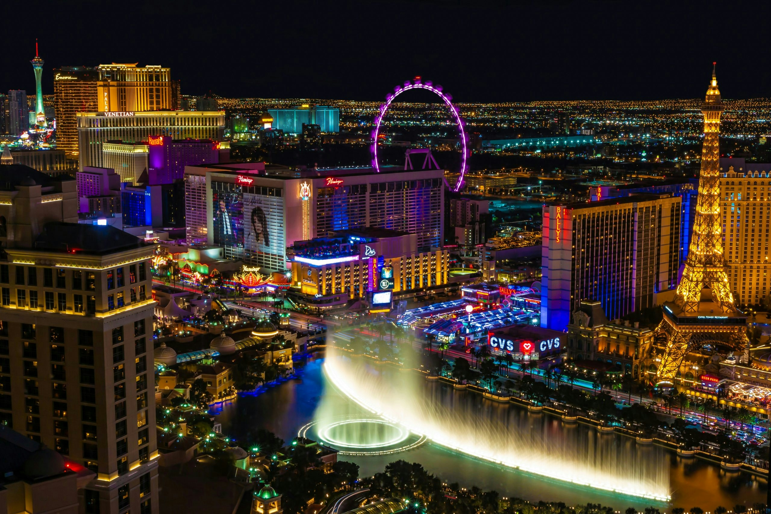 The Las Vegas Strip illuminated with world-famous hotels and casinos at night