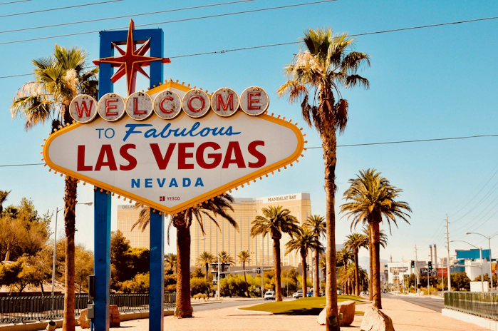 'Welcome to Fabulous Las Vegas' sign standing at the entrance to the Las Vegas Strip