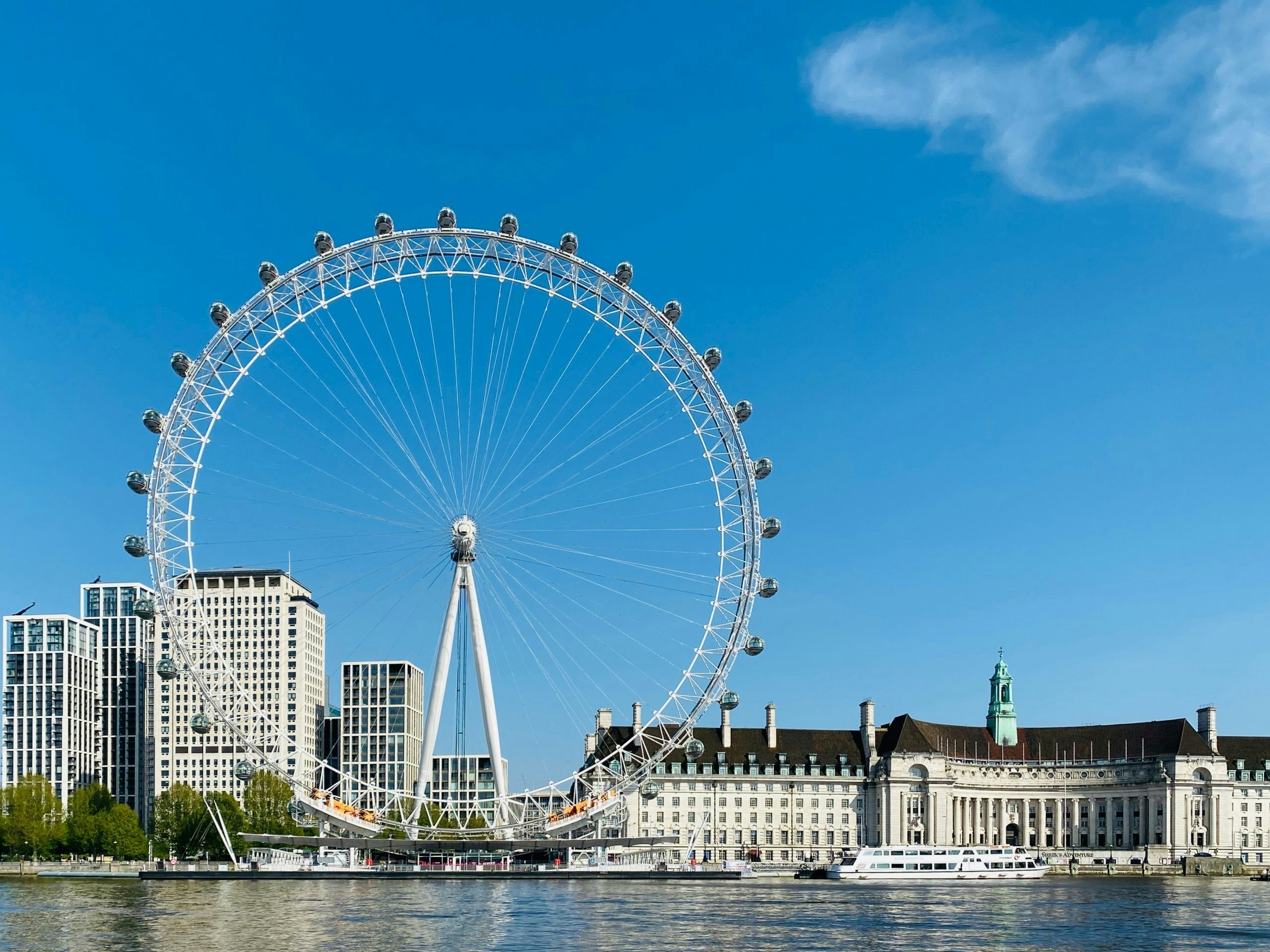 The London Eye overlooking the River Thames on a clear day