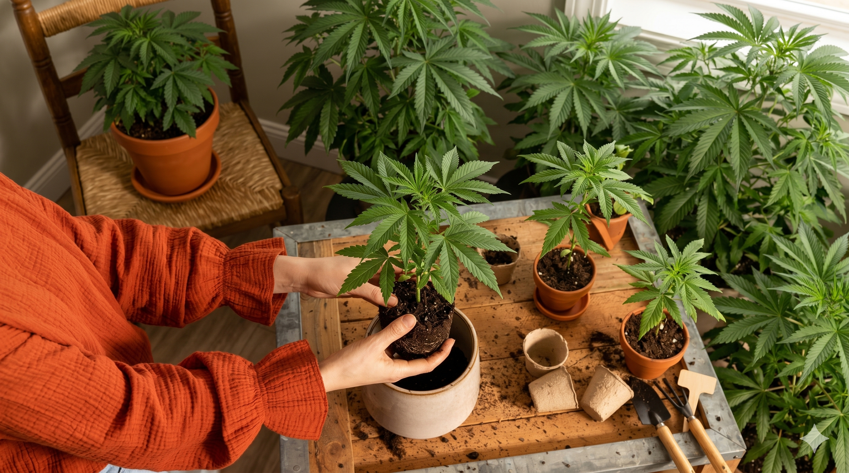 Home grower cultivating cannabis plants to compare homegrown weed with dispensary flower.