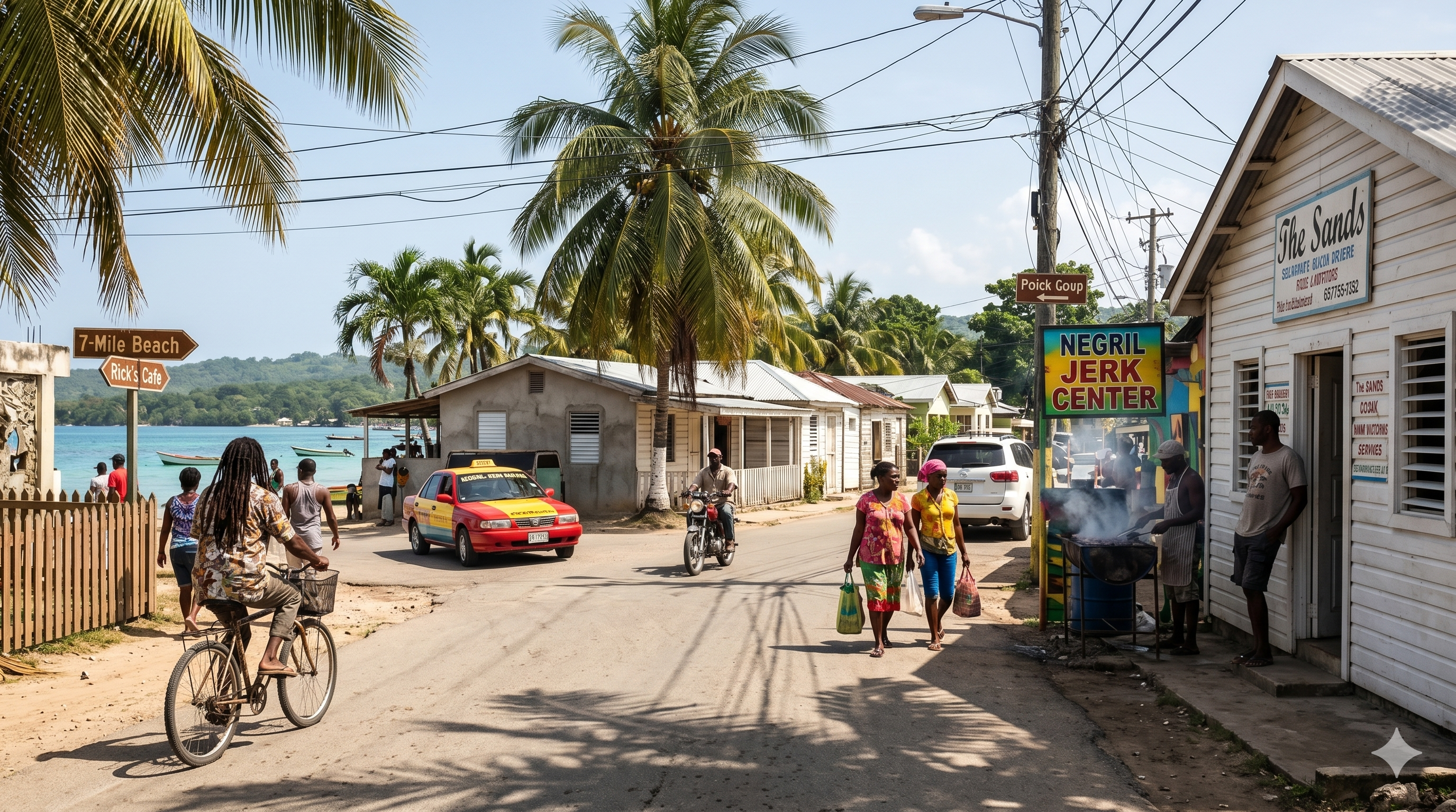 Tourist walking through a local area in Negril near shops and restaurants