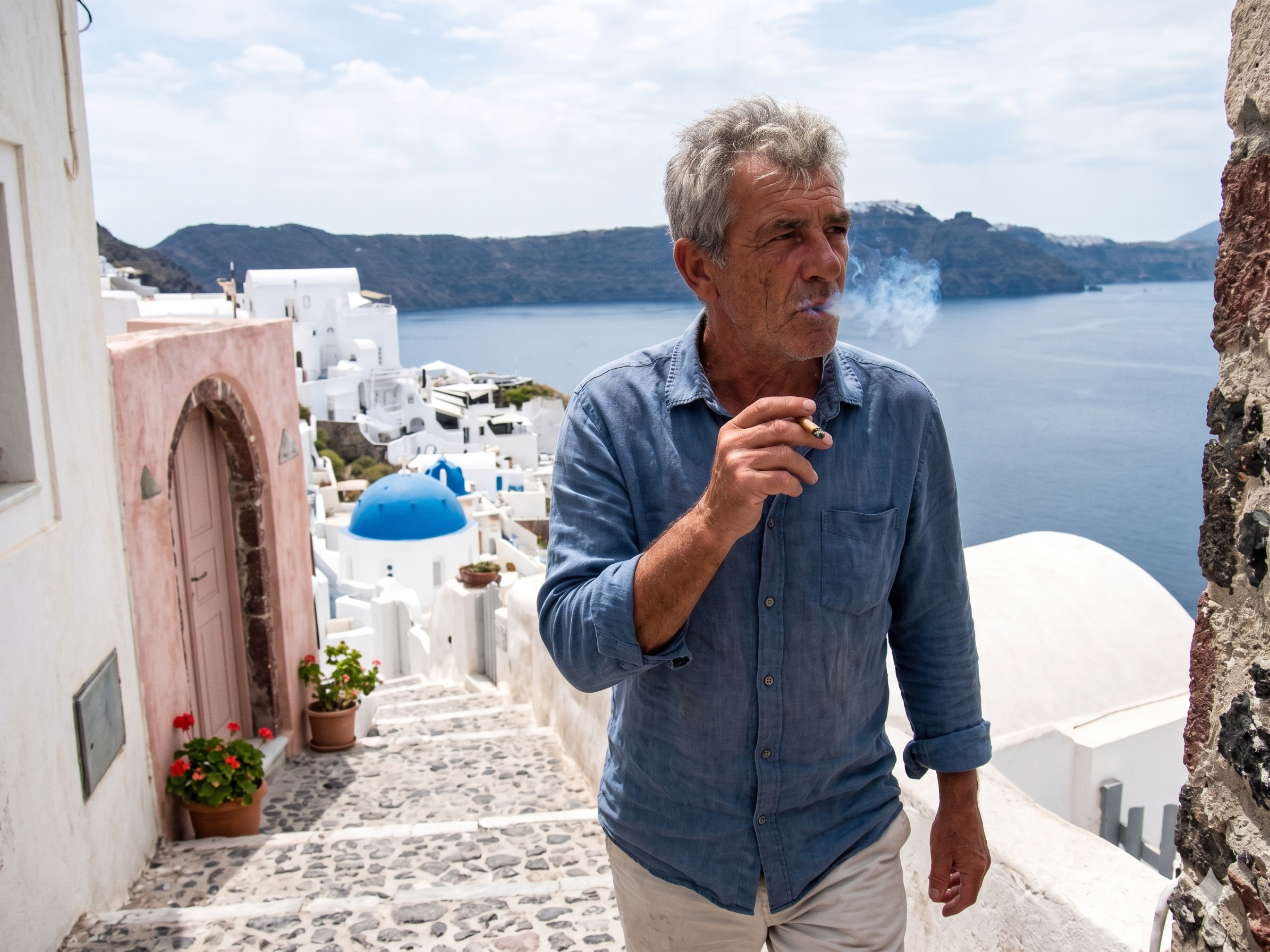 Tourists exploring Santorini's historic streets while seeking information on where to buy weed in Santorini