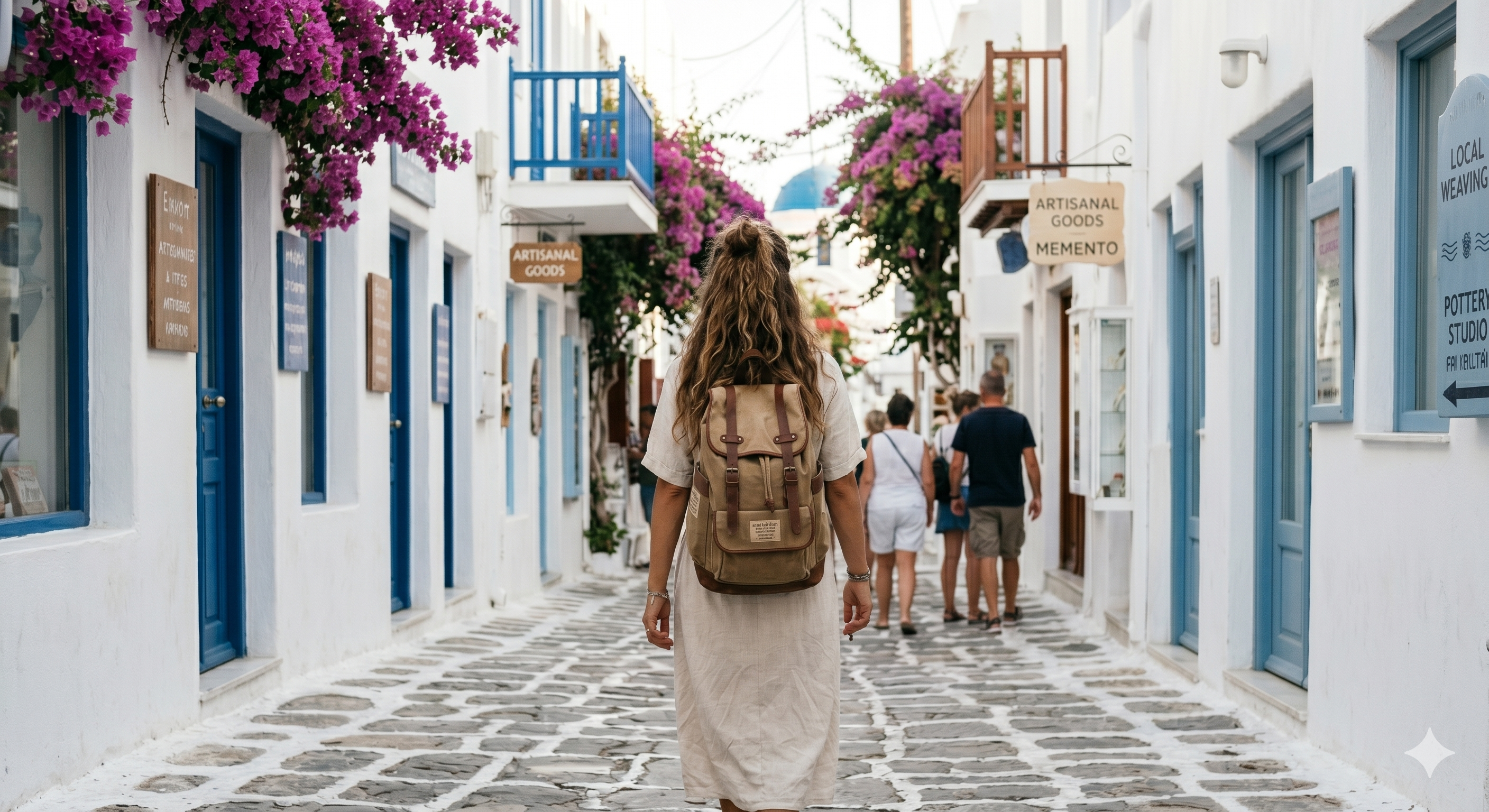 Tourists exploring Mykonos while smoking weed