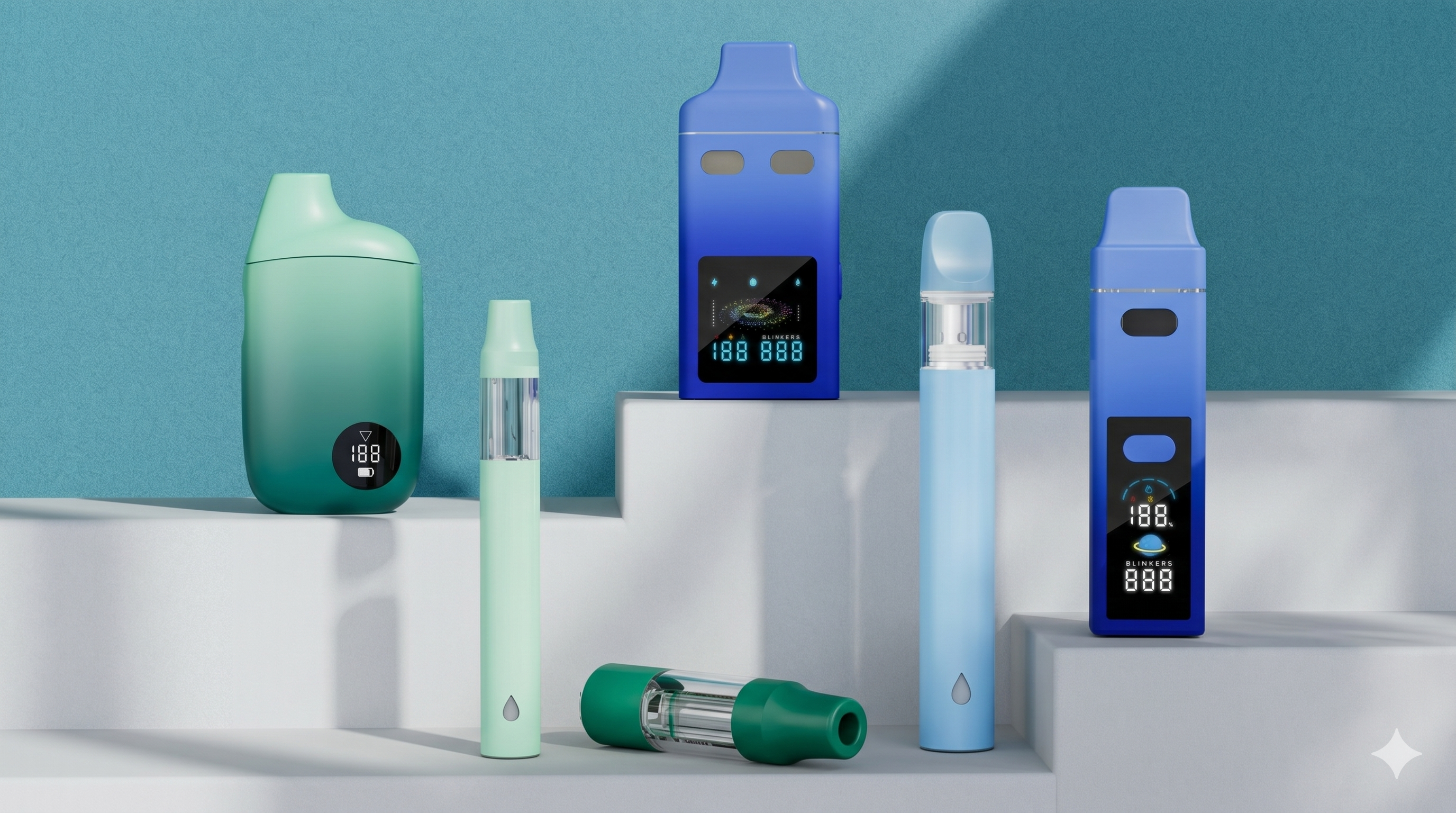 Two vape device styles shown side by side: disposable and 510-thread battery