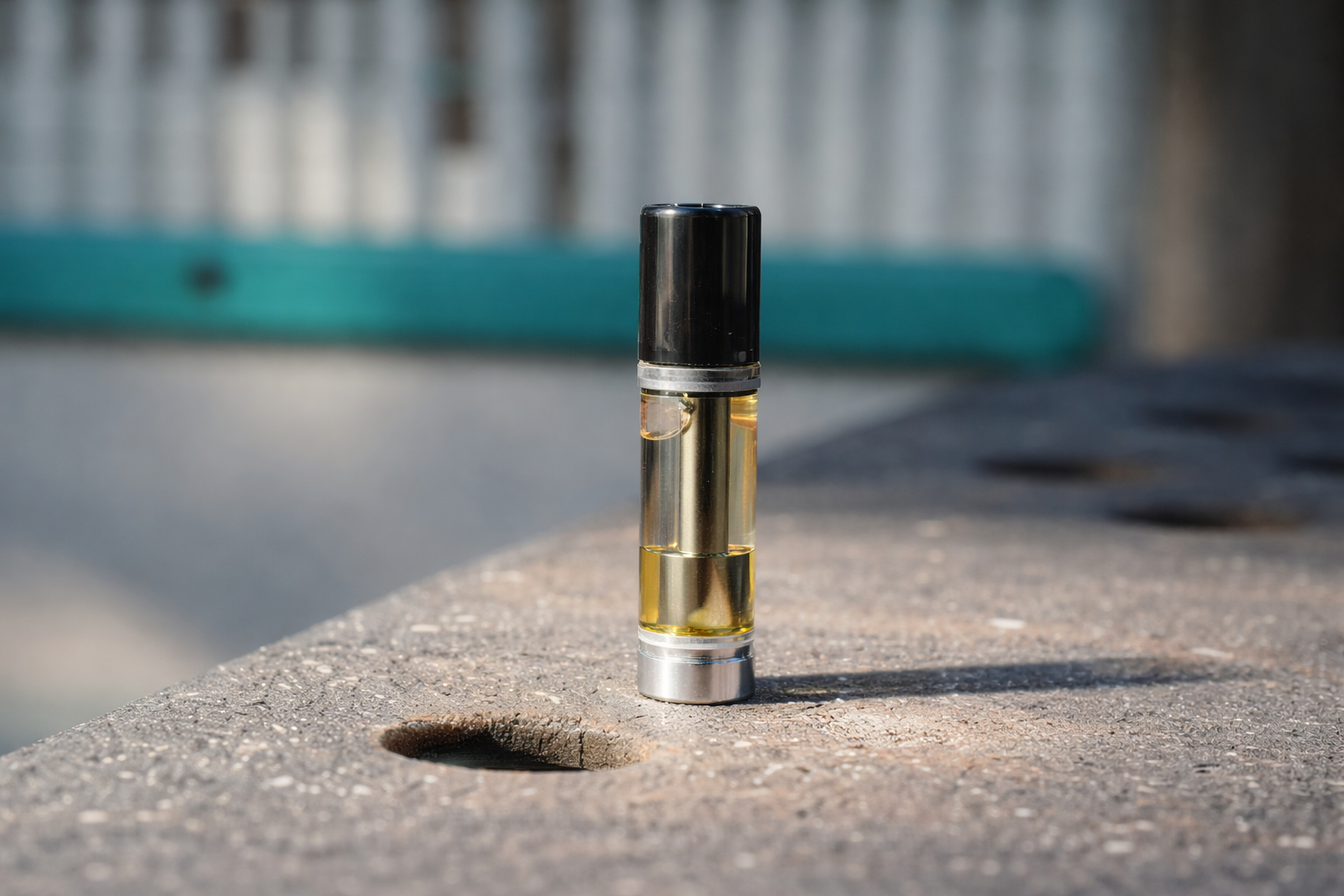 Detailed close-up of a vape cartridge filled with cannabis extract