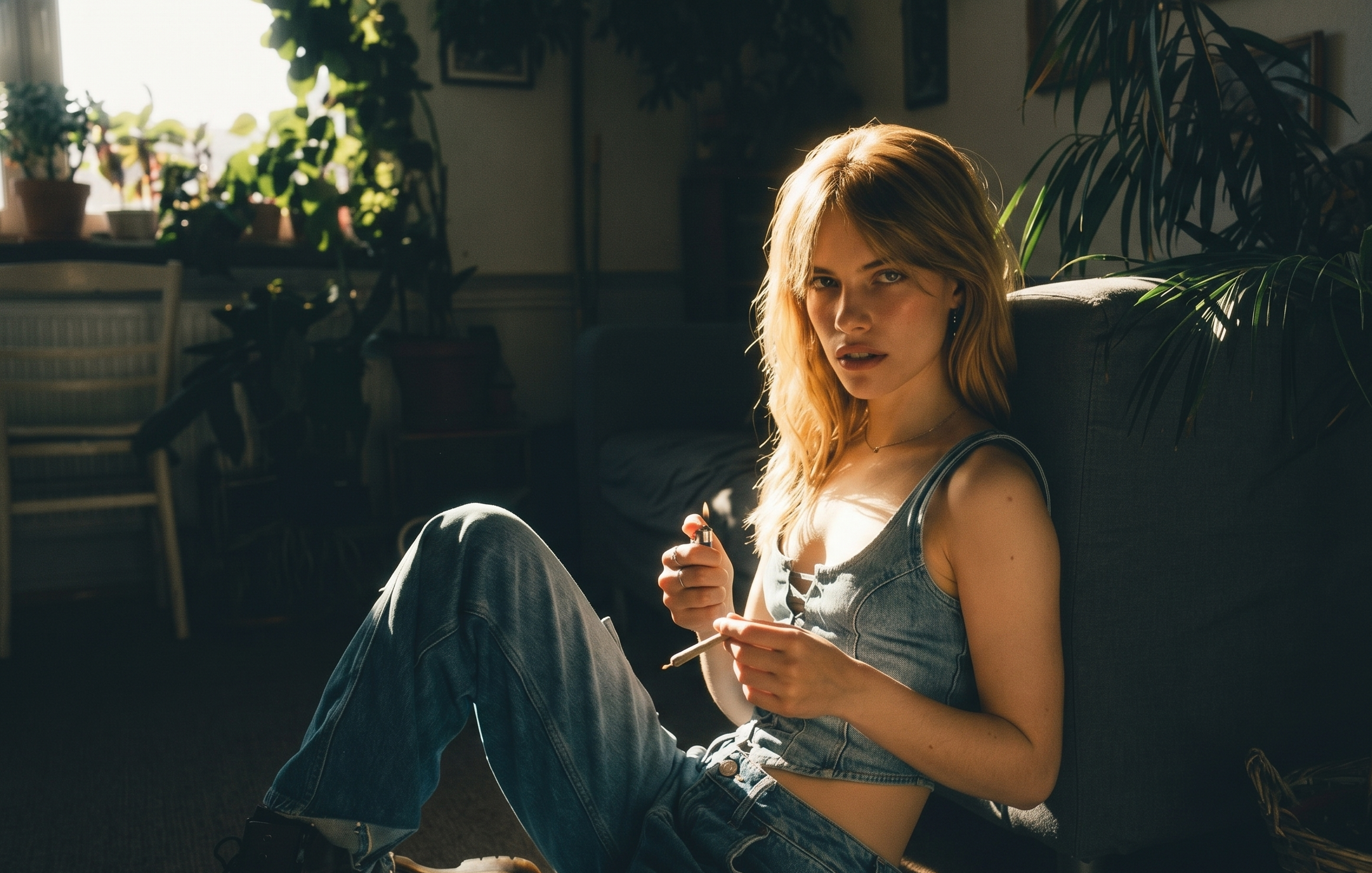 Cannabis consumer smoking a premium strain