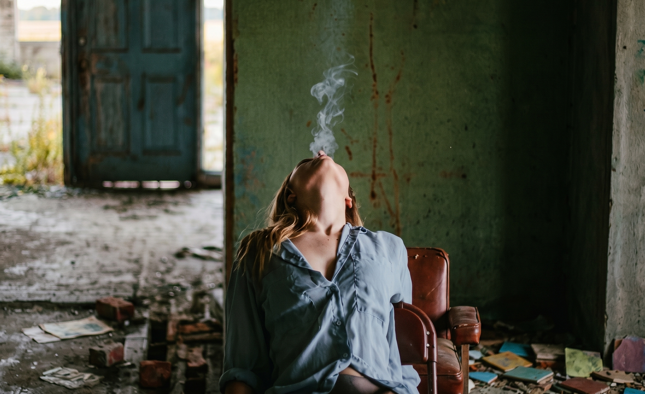 person smoking some weed in an abandoned house