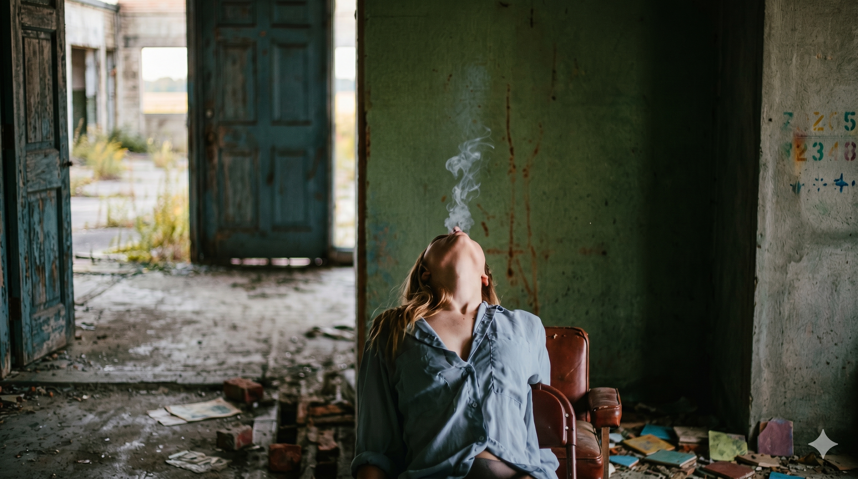 person smoking some weed in an abandoned house