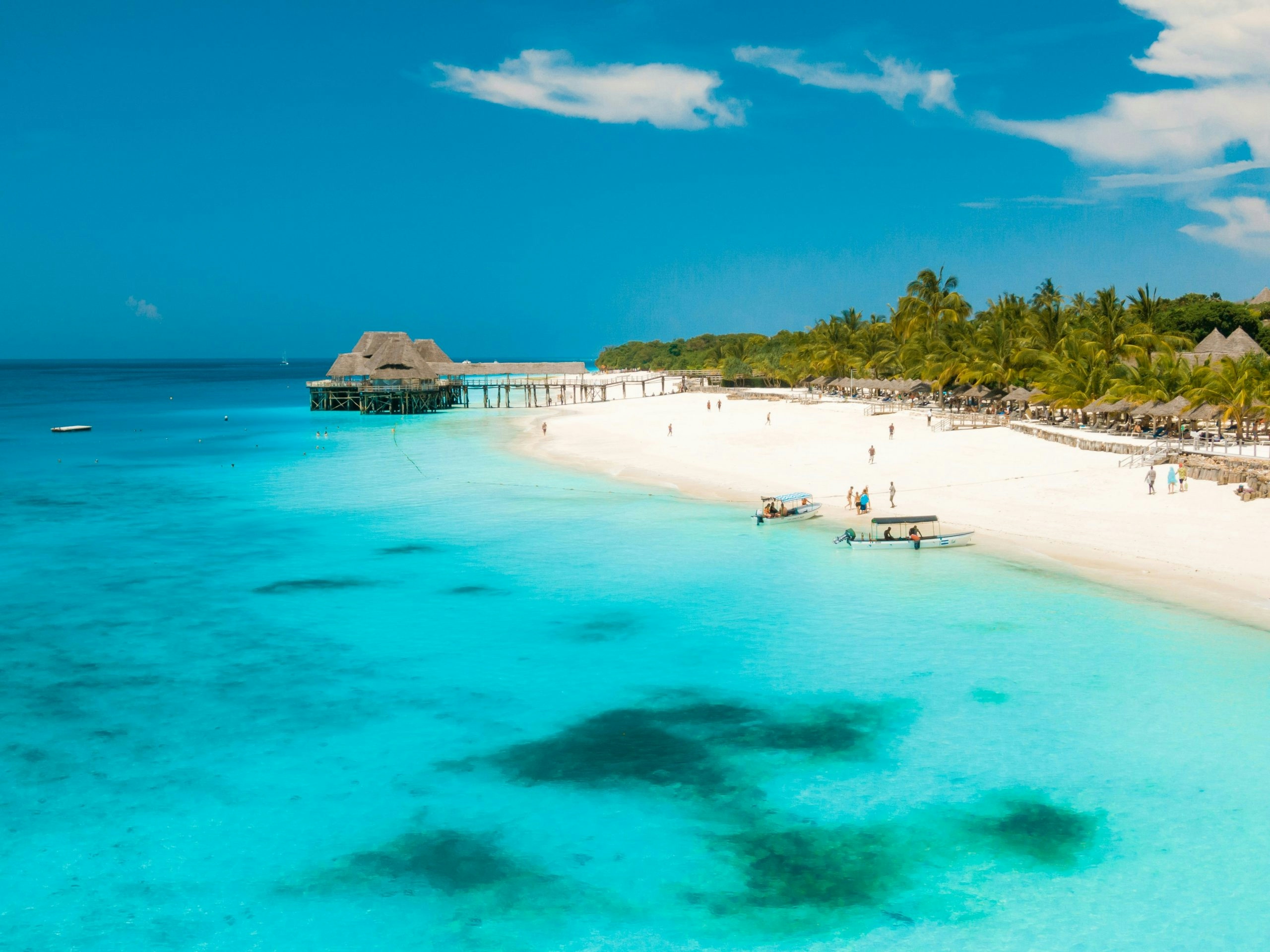 Turquoise waters and white-sand beach in Zanzibar, Tanzania