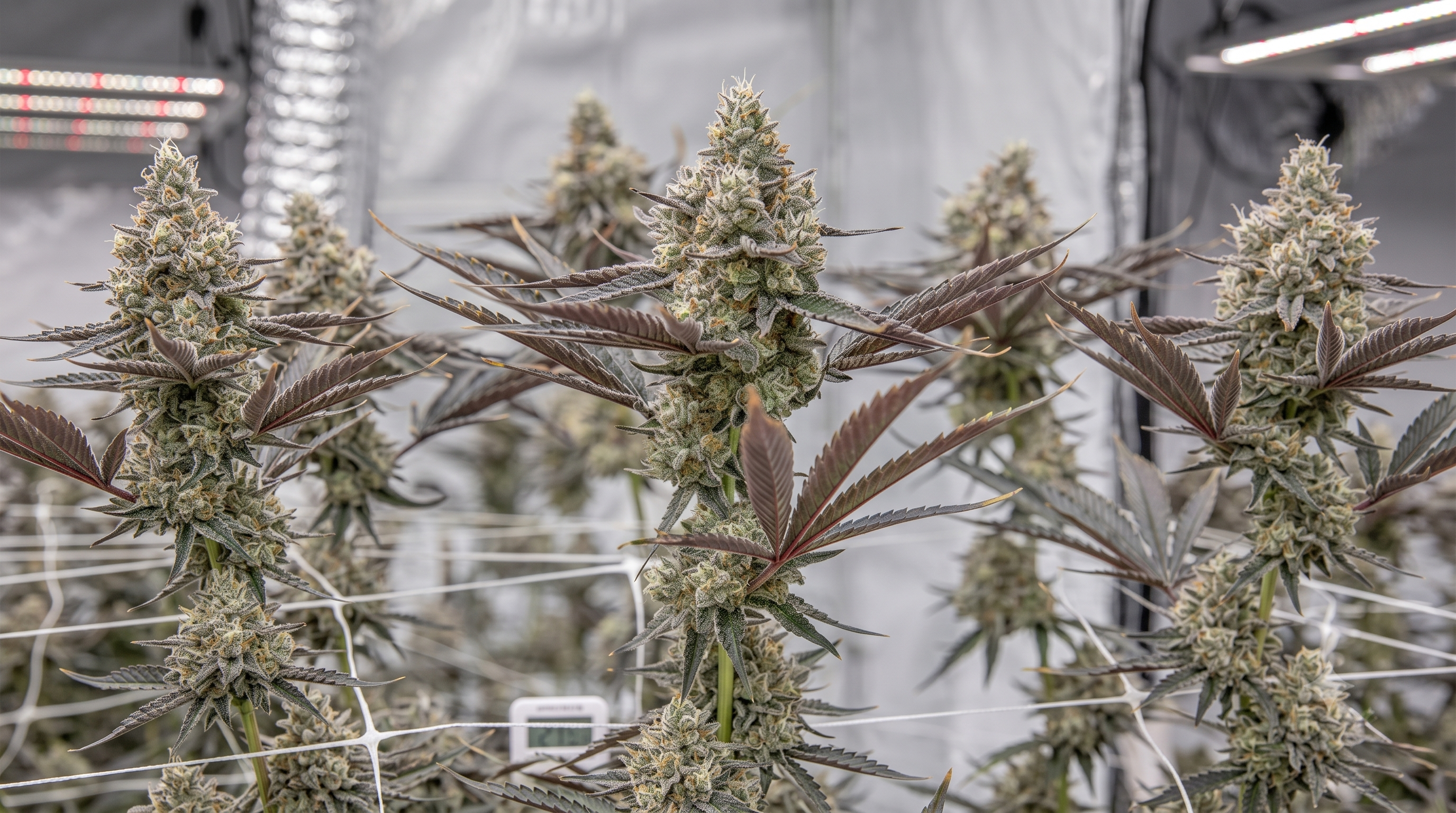 Healthy Oreoz cannabis plants growing indoors with mature flowers