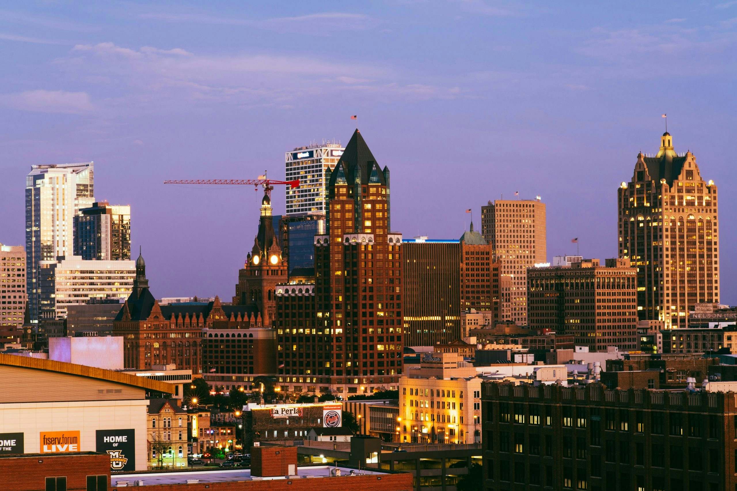 Panoramic view of downtown Milwaukee with modern buildings